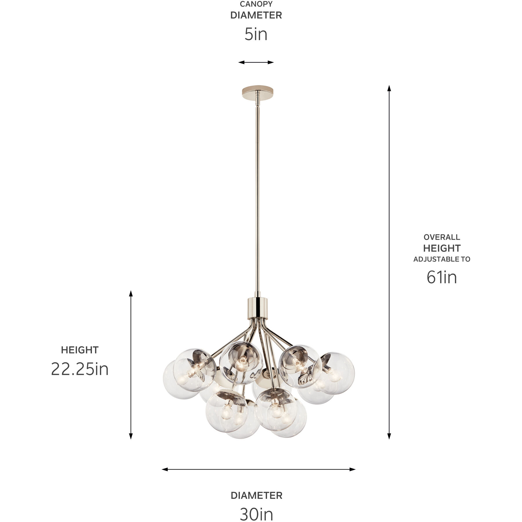 Silvarious 12 Light Polished Nickel Chandelier/Semi Flush Ceiling Light