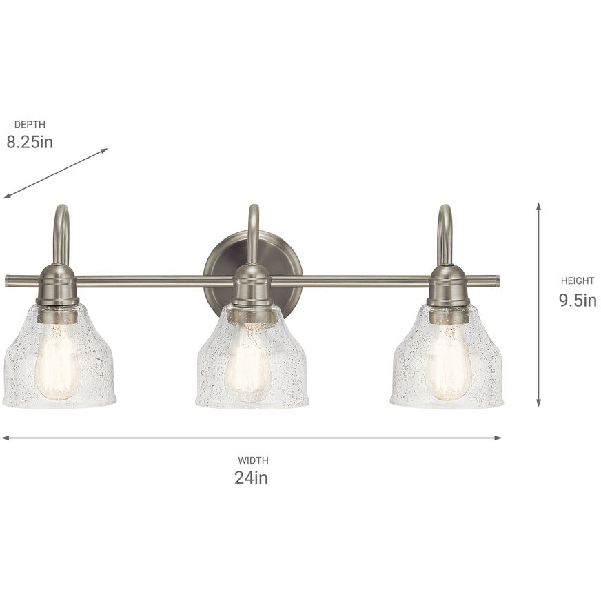 Avery 3 Light 24 inch Brushed Nickel Wall Mt Bath 3 Arm Wall Light