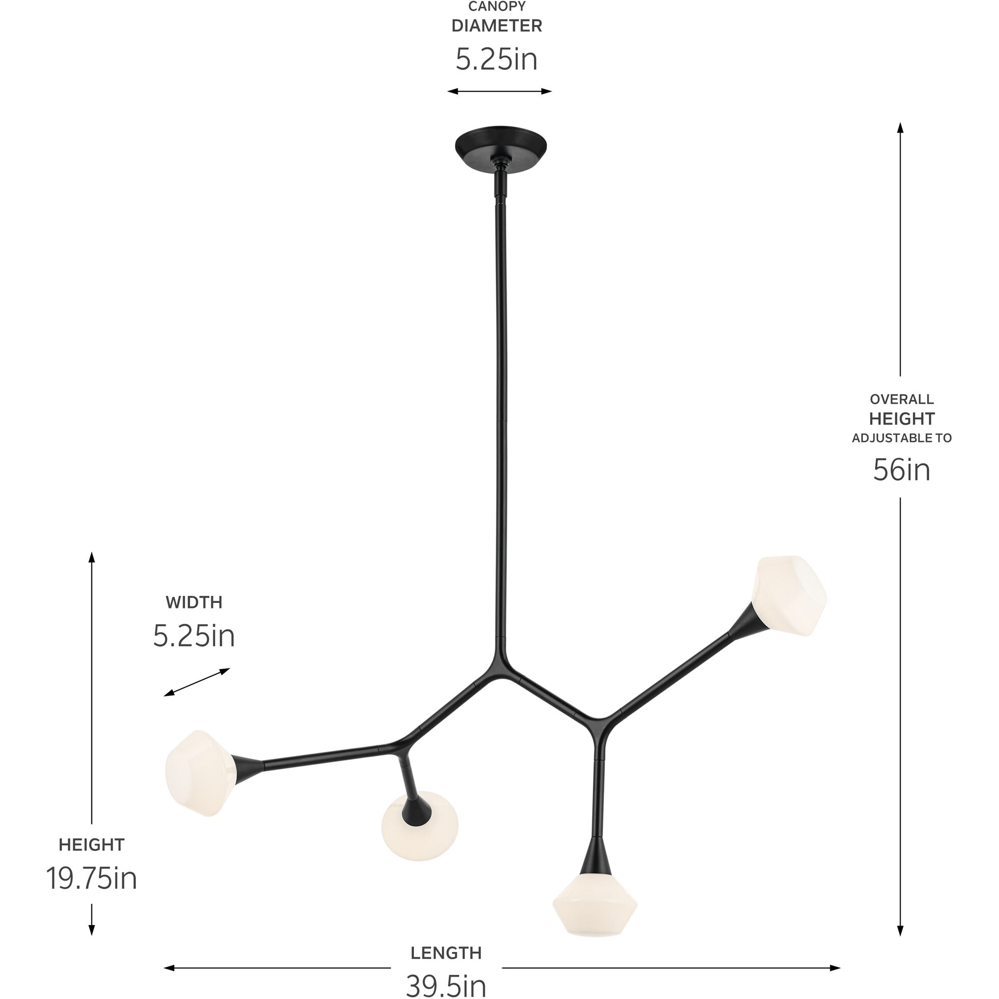 Cassius 4 Light 5.25 inch Black Chandelier Ceiling Light, Convertible