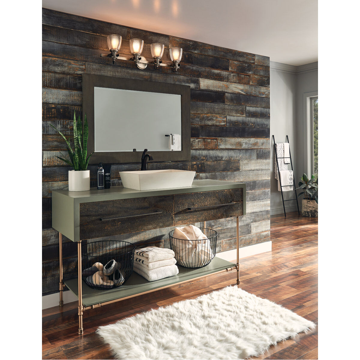 Flagship 4 Light 33 inch Classic Pewter Wall Mt Bath 4 Arm Wall Light