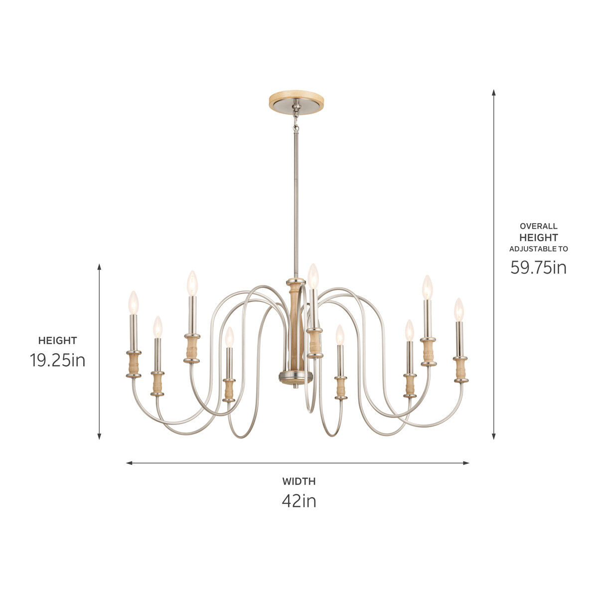Homestead Karthe 9 Light 42 inch Brushed Nickel Chandelier Ceiling Light, Karthe