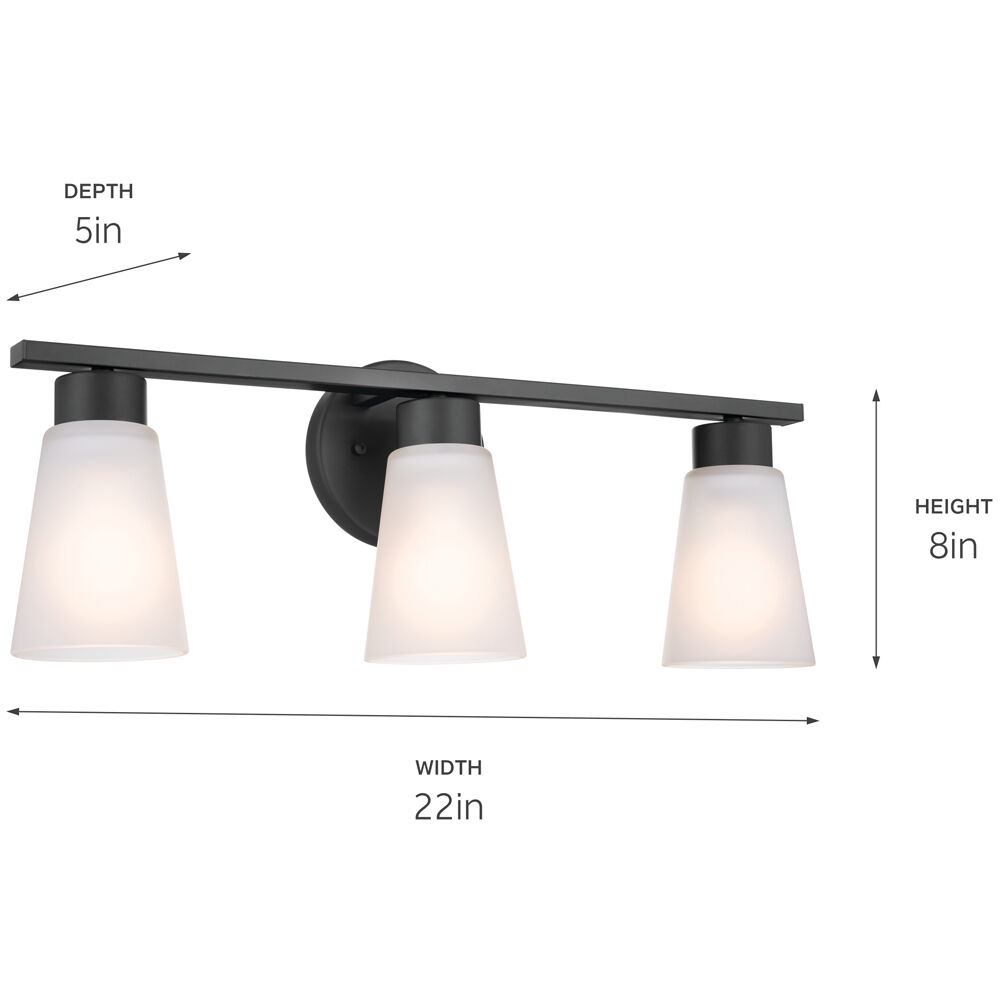Stamos 3 Light 22 inch Black Bath Vanity Light Wall Light, 3 Arm