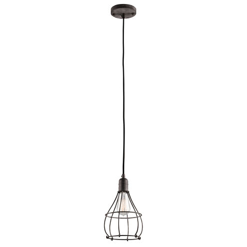 Industrial Cage 1 Light 7 inch Weathered Zinc Mini Pendant Ceiling Light