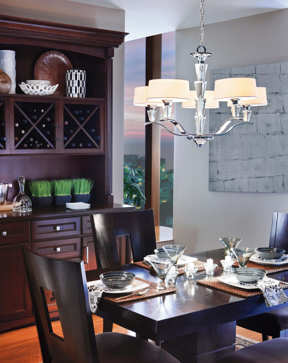 Crystal Persuasion 5 Light 30 inch Chrome Chandelier 1 Tier Large Ceiling Light, Large