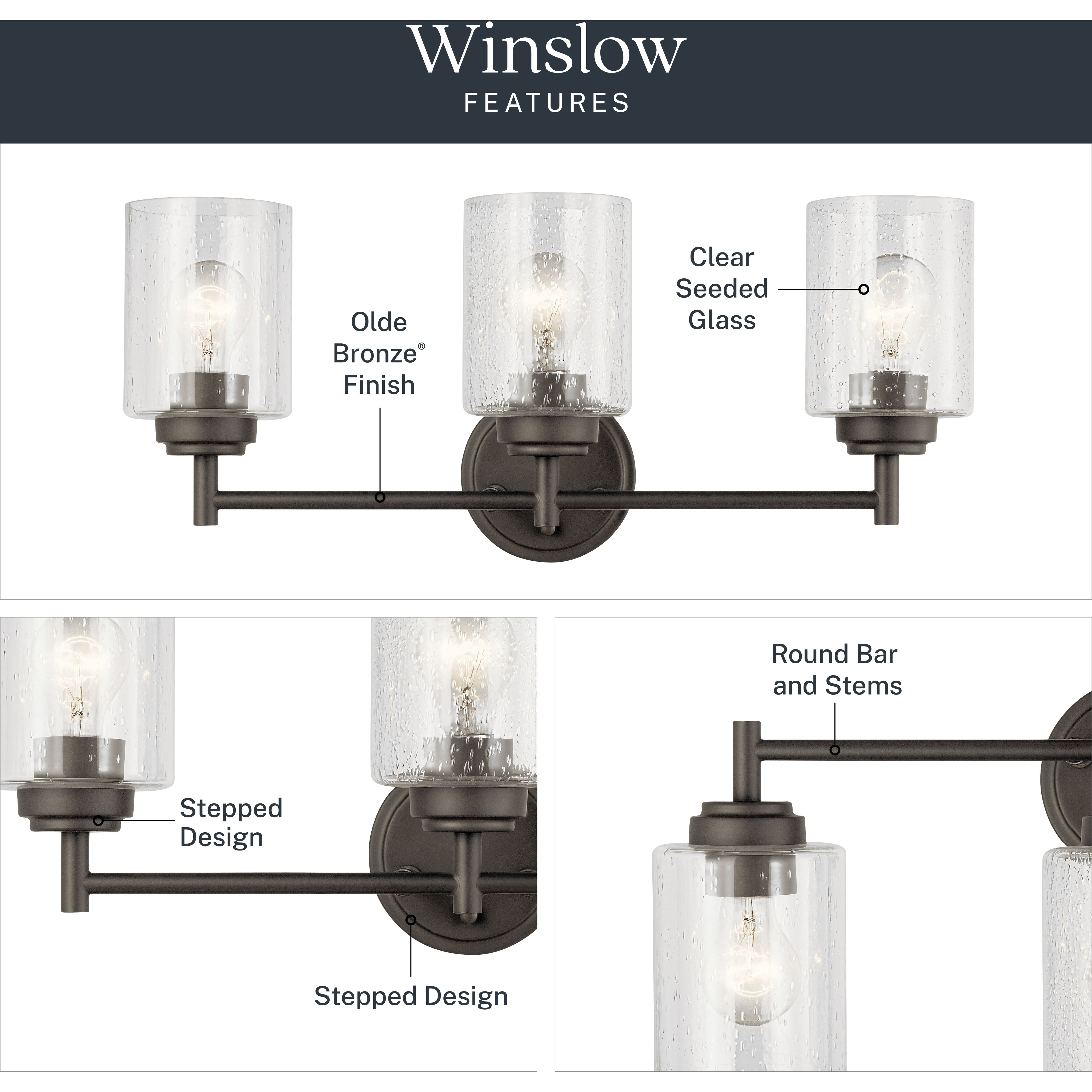 Winslow 3 Light 22 inch Olde Bronze Wall Mt Bath 3 Arm Wall Light