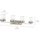 Hendrik 4 Light 34 inch Brushed Nickel Wall Mt Bath 4 Arm Wall Light in Satin Etched Cased Opal