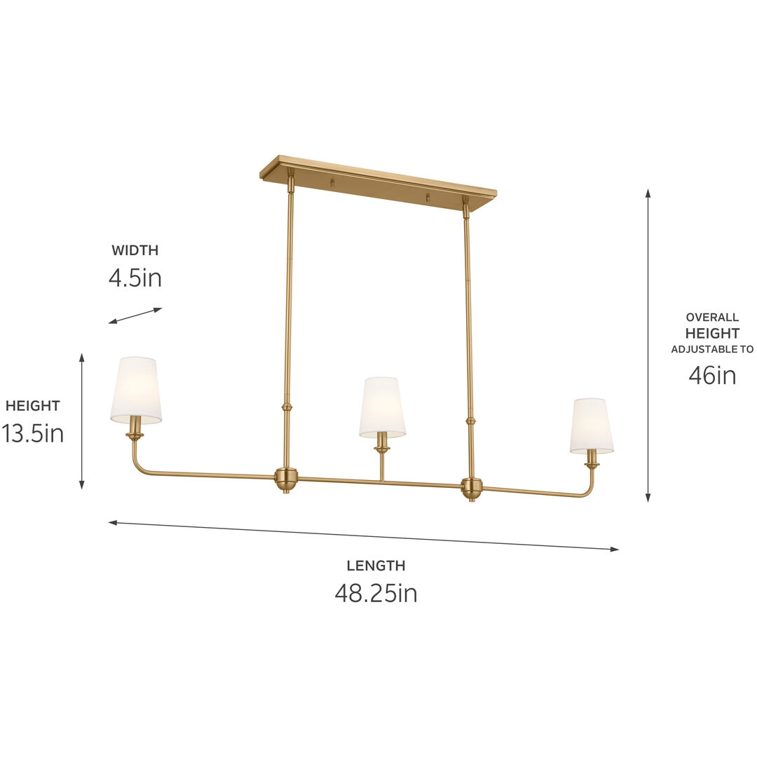 Pallas 3 Light 4.5 inch Brushed Natural Brass Chandelier Linear Ceiling Light