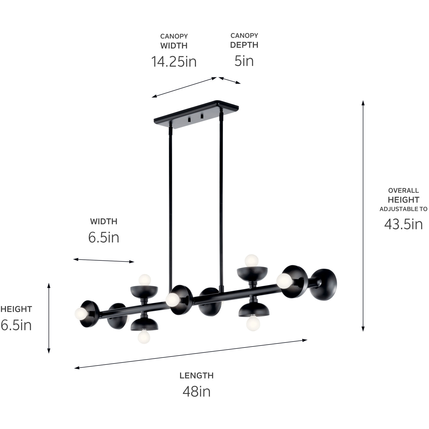 Palta 10 Light 6.5 inch Black Chandelier Linear Ceiling Light, Single