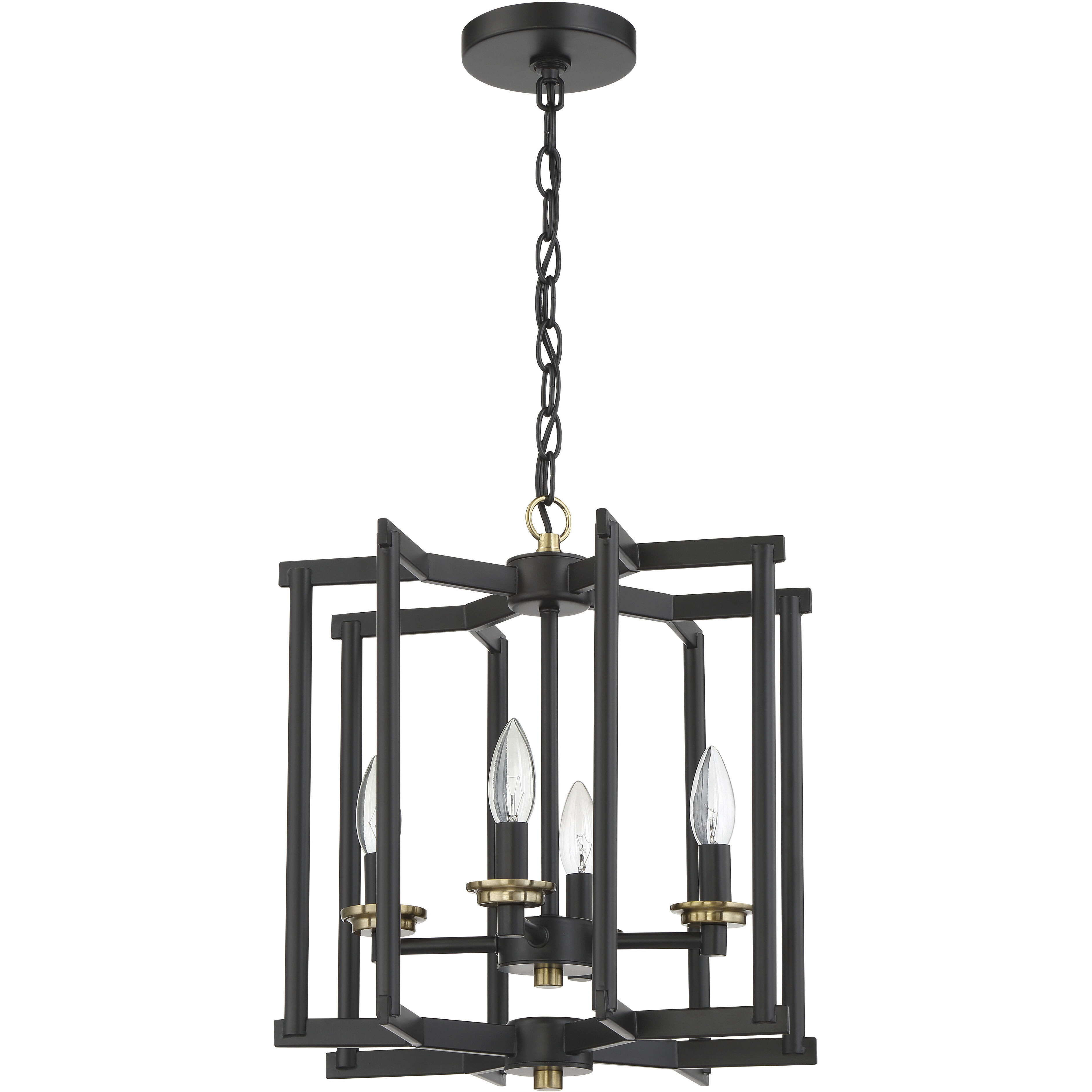 Avante Grand 4 Light 14 inch Flat Black and Satin Brass Cage Foyer Light Ceiling Light