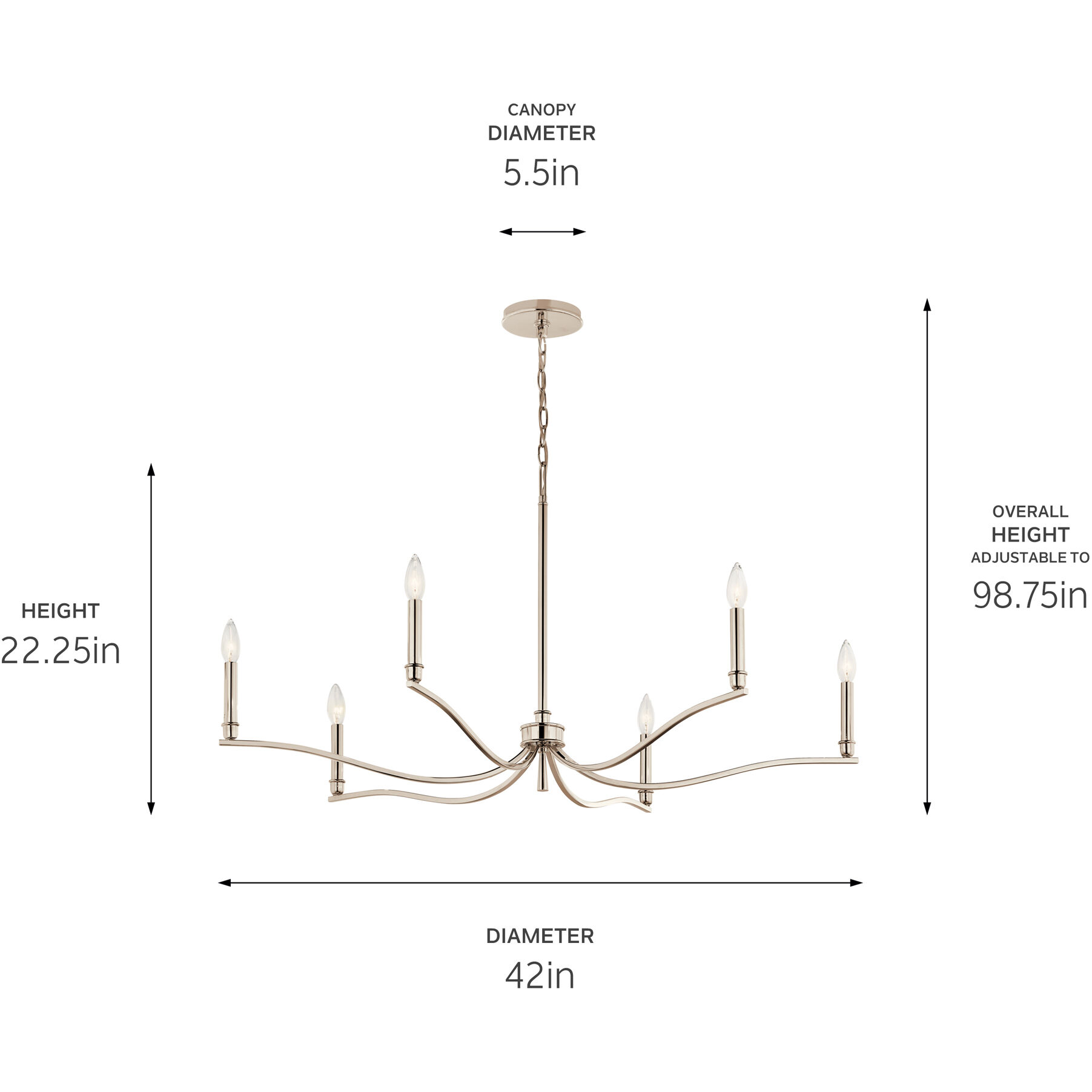 Malene 6 Light Polished Nickel Chandelier Ceiling Light, 1 Tier Medium