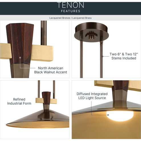 Led Lighting Rectangular Tenon Tenon LED Lacquered Bronze Pendant Ceiling Light