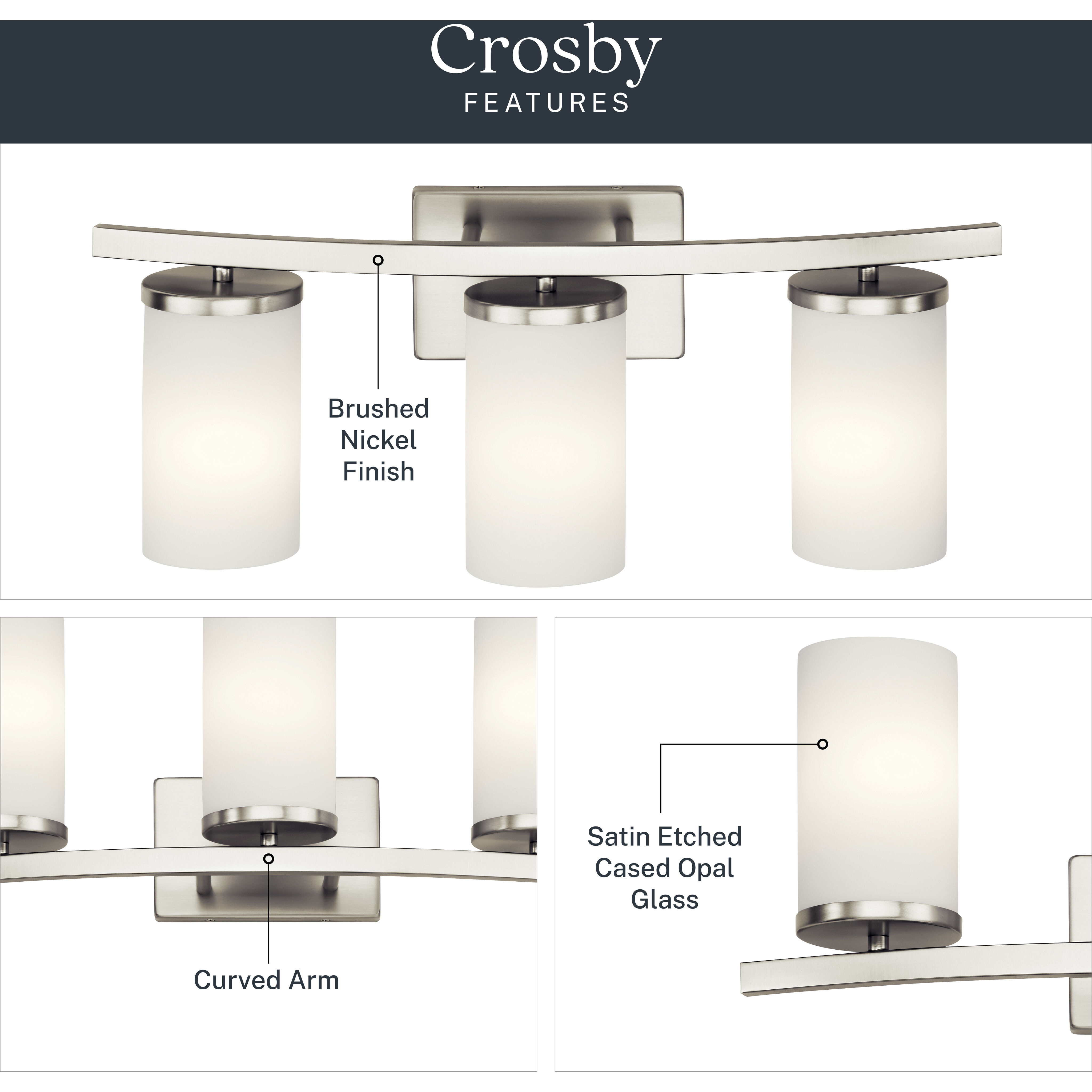 Crosby 3 Light 23 inch Brushed Nickel Wall Mt Bath 3 Arm Wall Light