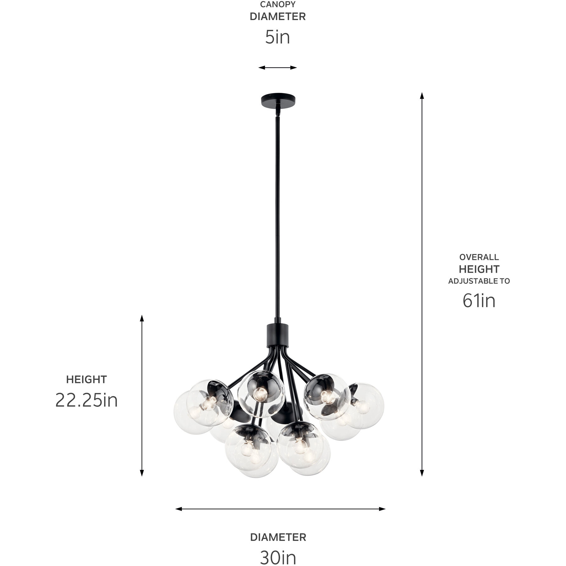 Silvarious 12 Light Black Chandelier/Semi Flush Ceiling Light