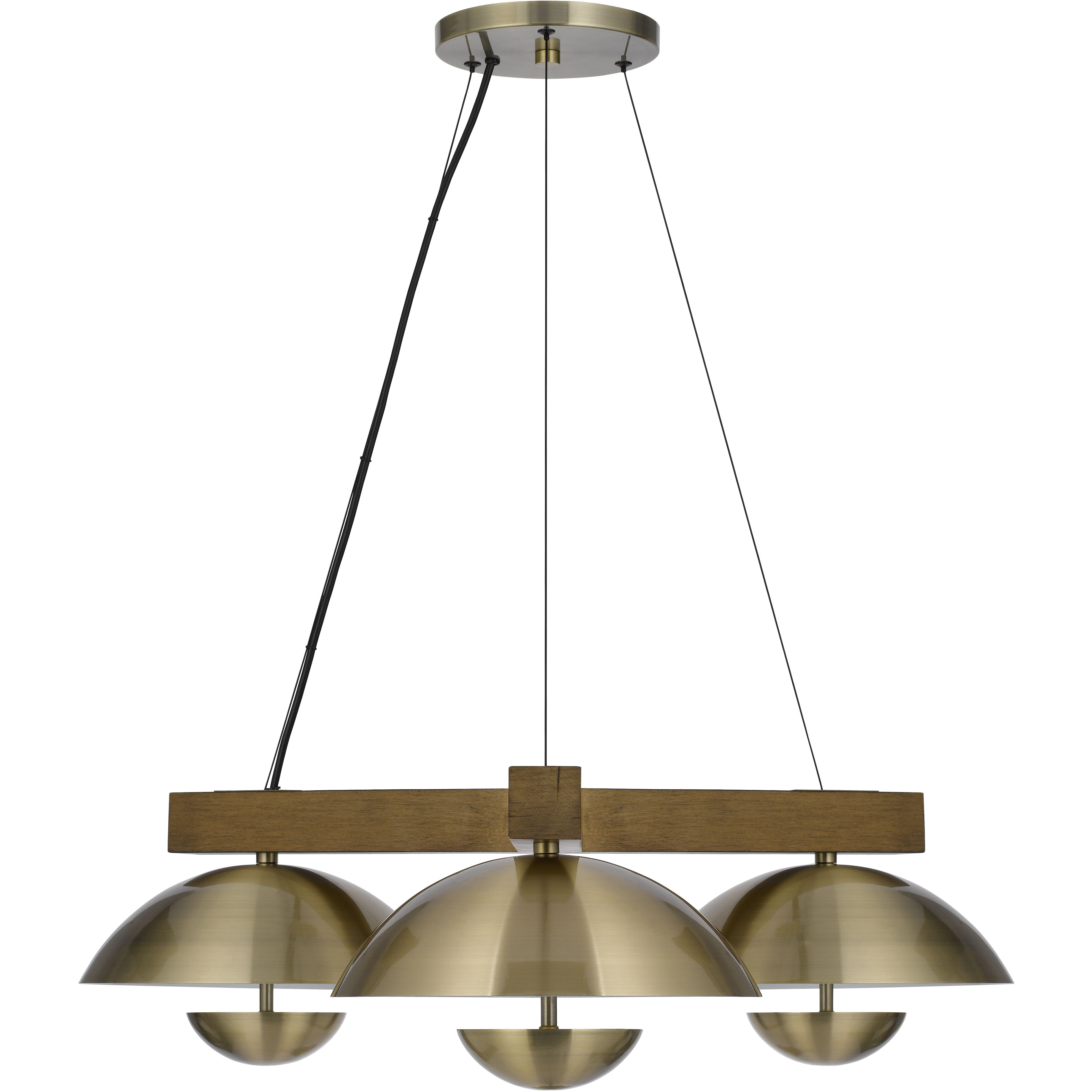 Lakeland LED 32 inch Antique Brass and Wood Pendant Ceiling Light