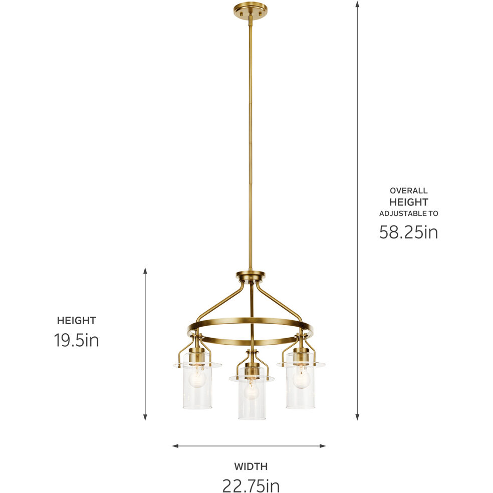 Everett 3 Light 22.75 inch Brushed Brass Chandelier Ceiling Light, Medium