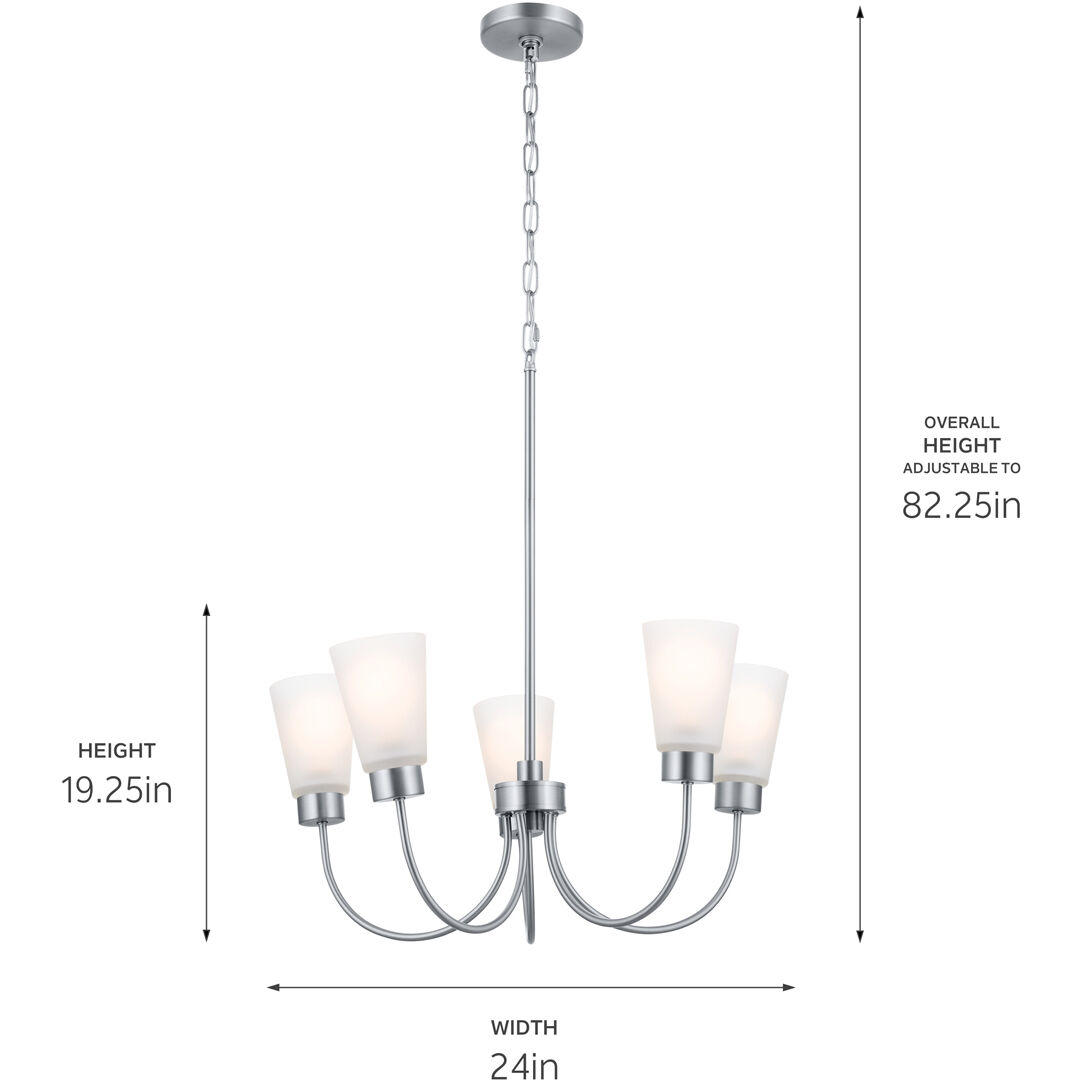 Erma 5 Light Brushed Nickel Chandelier Ceiling Light, Medium, 1 Tier