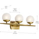 Jasper 3 Light 25 inch Natural Brass Wall Mt Bath 3 Arm Wall Light