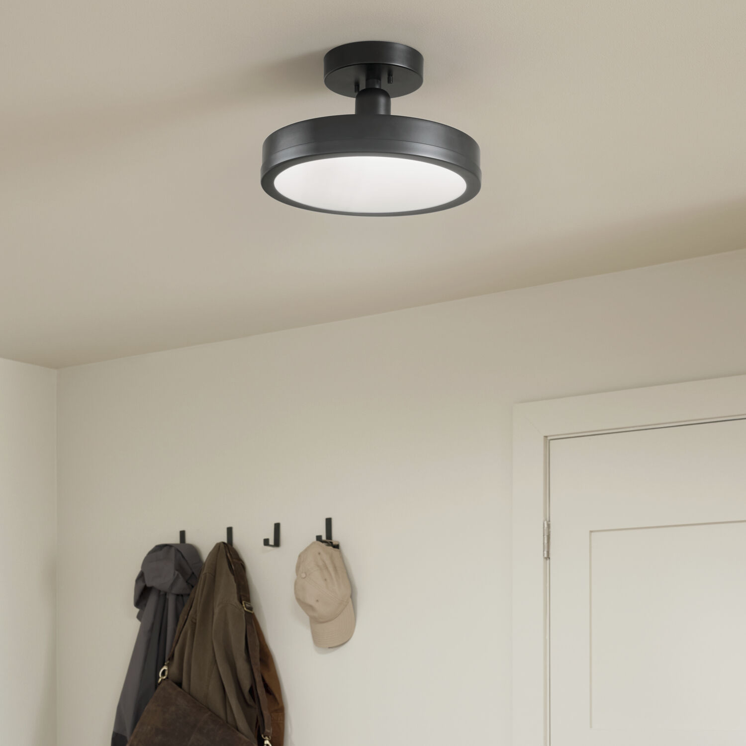 Riu LED 14.25 inch Black Semi Flush Mount Ceiling Light