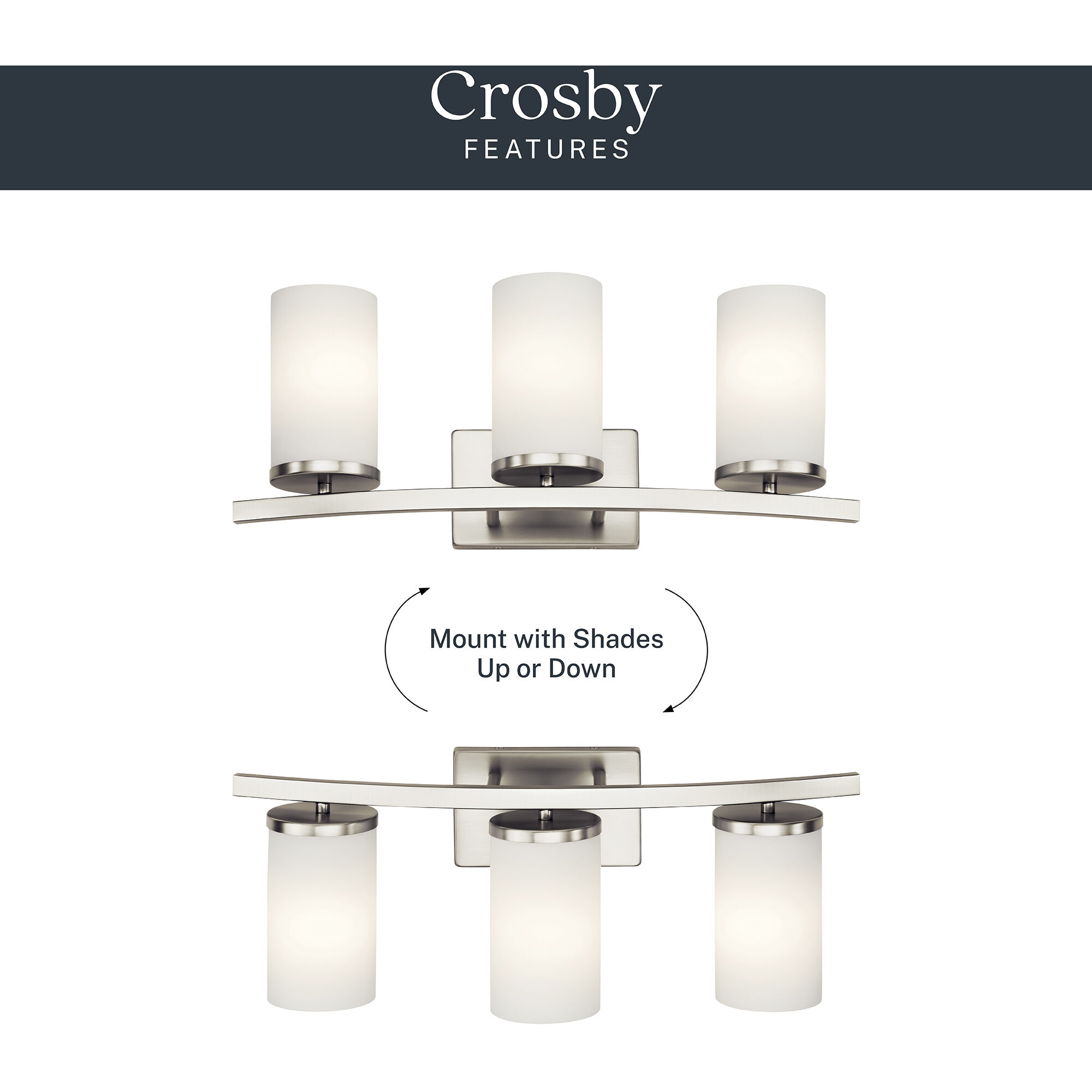 Crosby 3 Light 23 inch Brushed Nickel Wall Mt Bath 3 Arm Wall Light