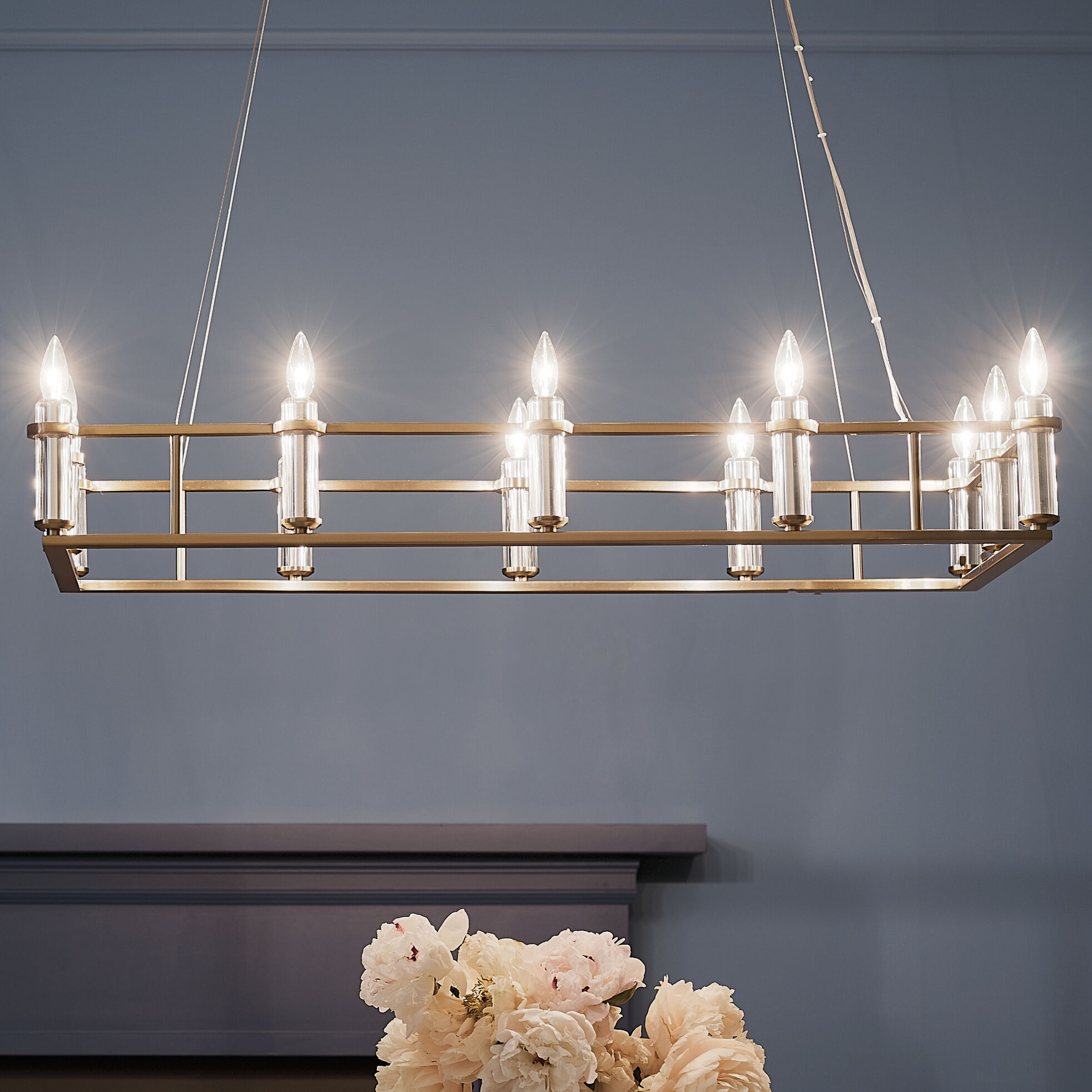 Rosalind 12 Light 17 inch Brushed Natural Brass Chandelier Linear Ceiling Light