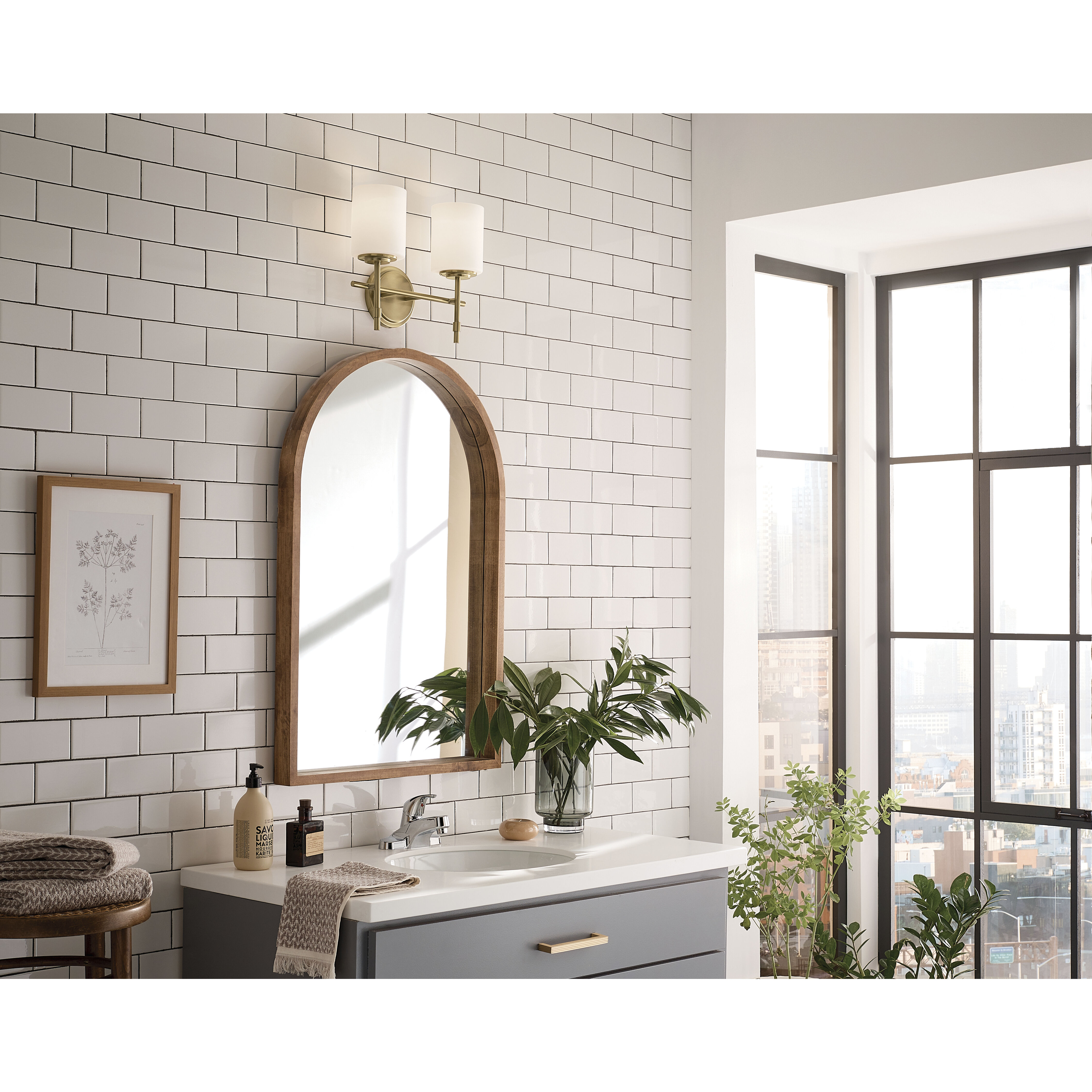 Ali 2 Light 14 inch Brushed Natural Brass Bath Vanity Light Wall Light