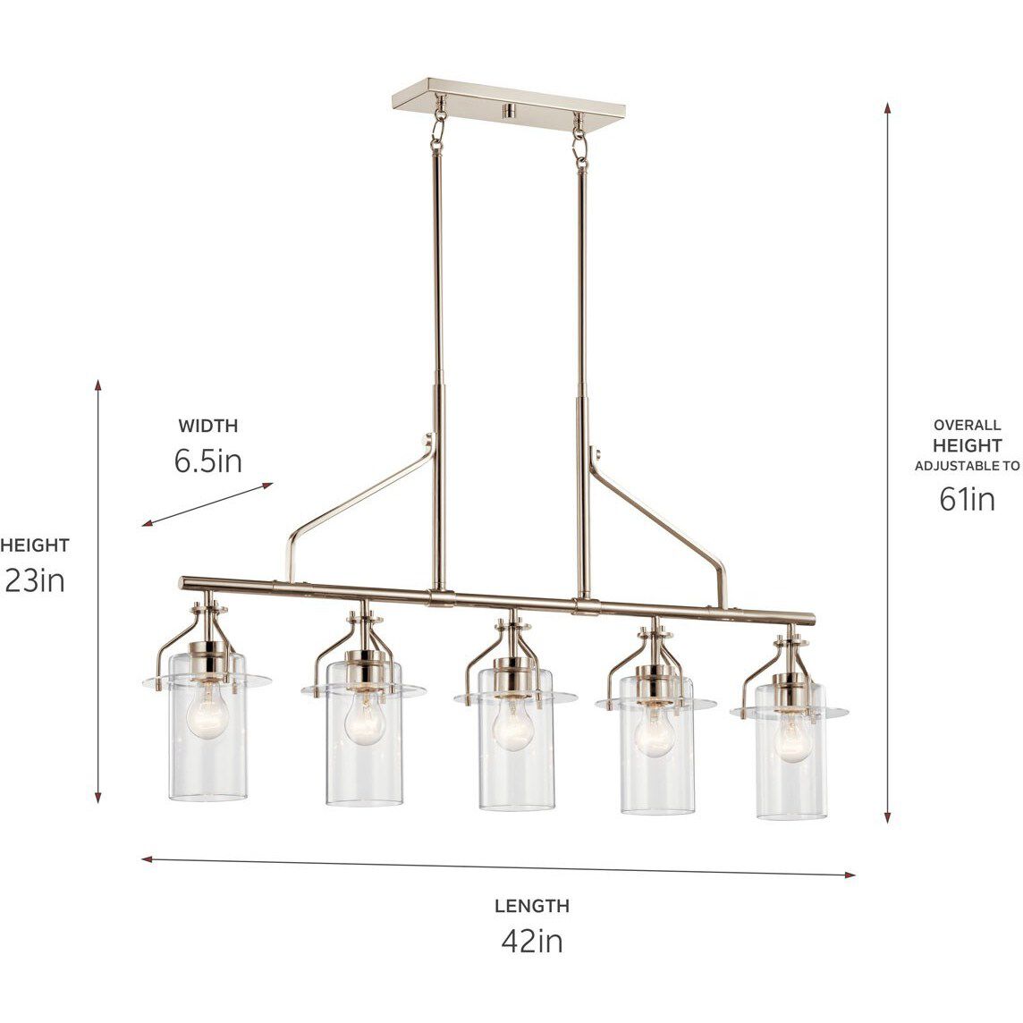 Everett 5 Light 6.5 inch Polished Nickel Chandelier Linear Ceiling Light, Single