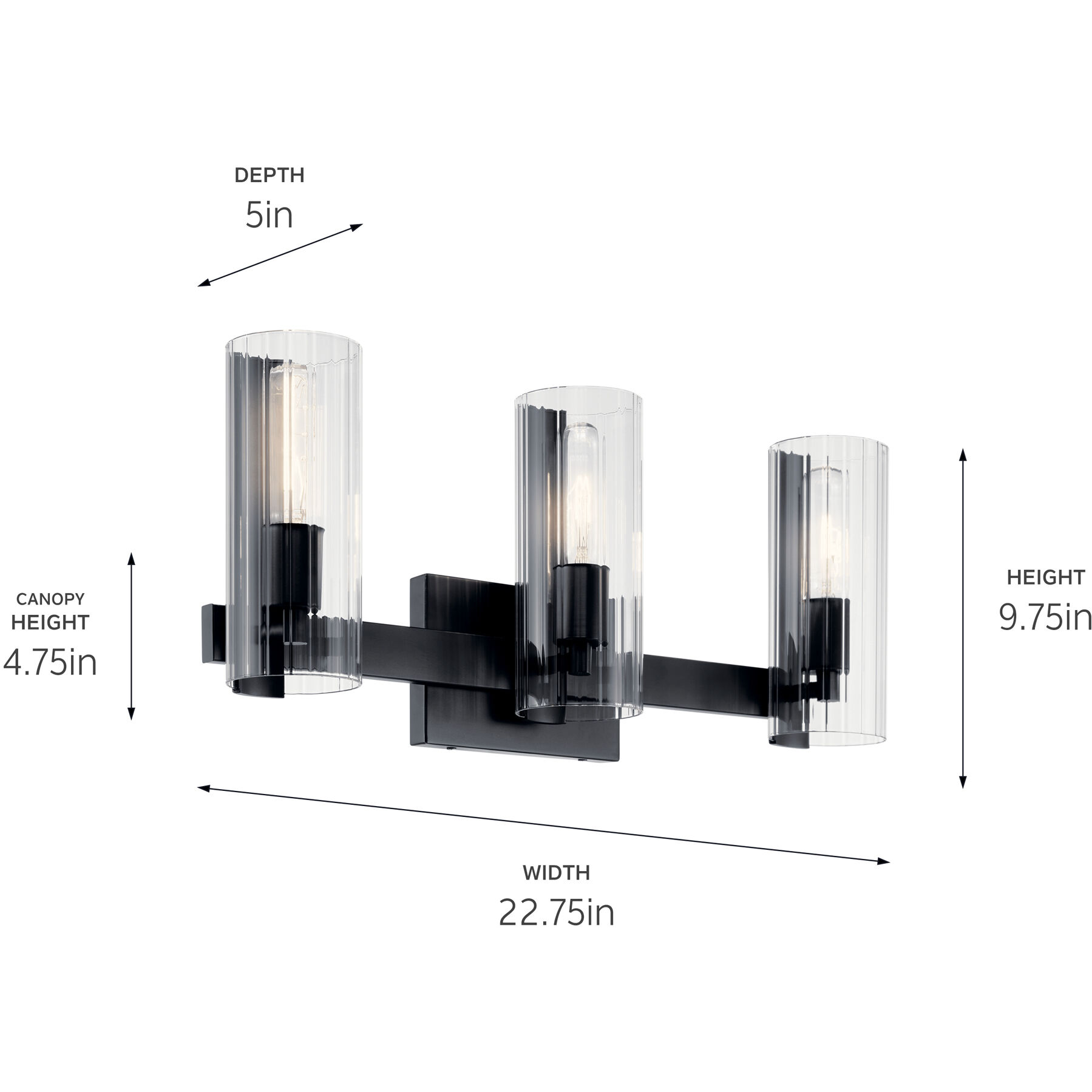 Jemsa 3 Light 22.75 inch Black Bath Bracket Wall Light, 3 Arm