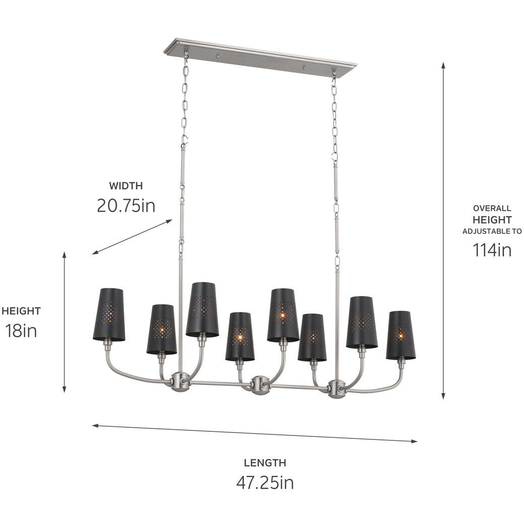 Adeena 8 Light 20.75 inch Classic Pewter Chandelier Linear Ceiling Light