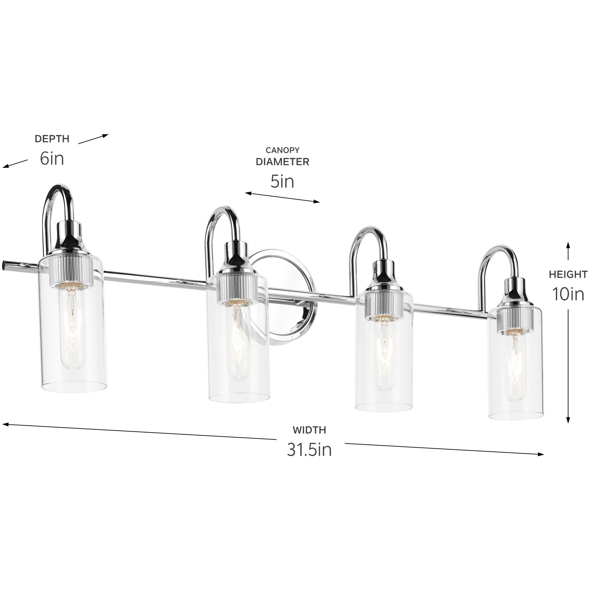 Kavi 4 Light 31.5 inch Chrome Vanity Light Wall Light