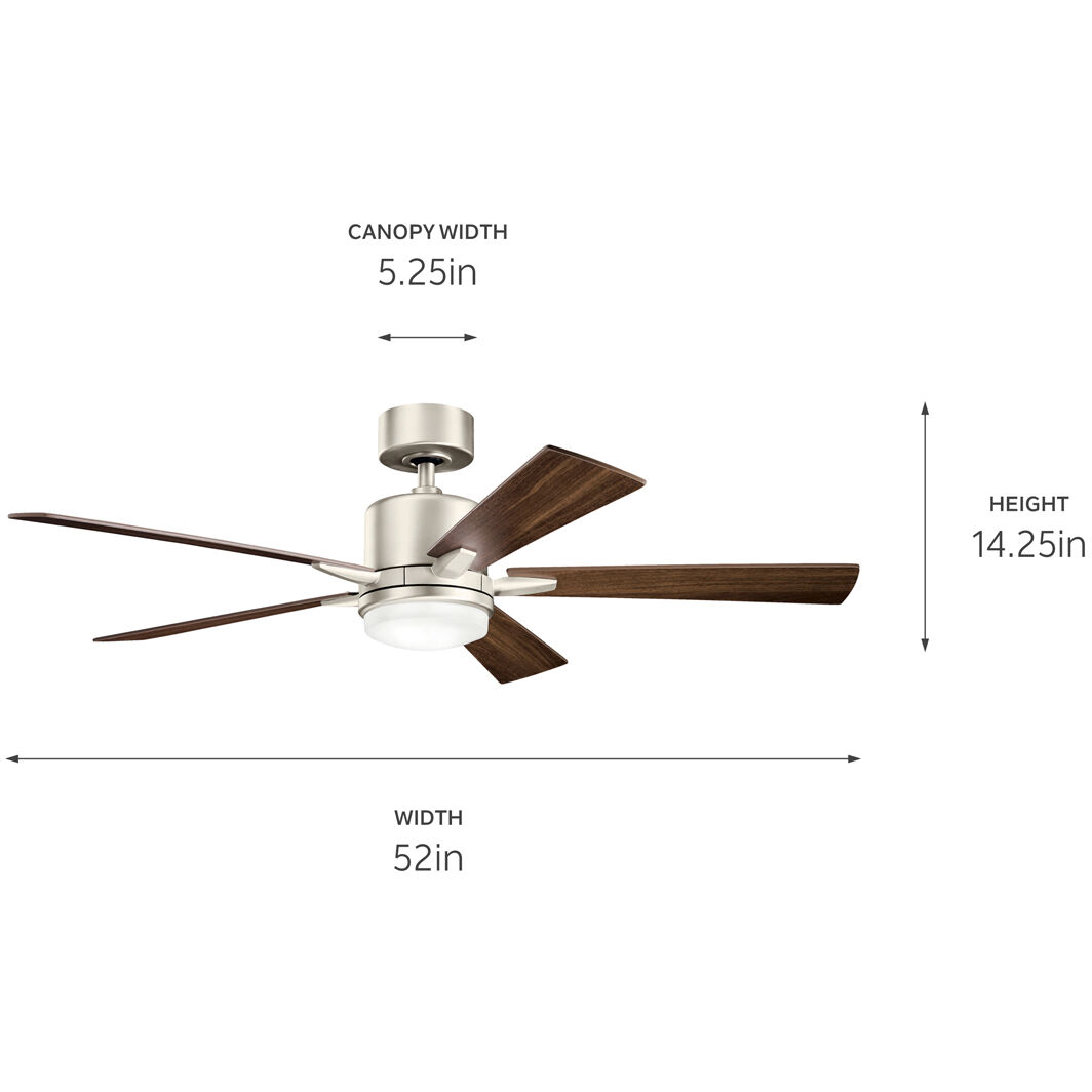 Lucian Elite 52 inch Brushed Nickel with Walnut/Silver Blades Ceiling Fan