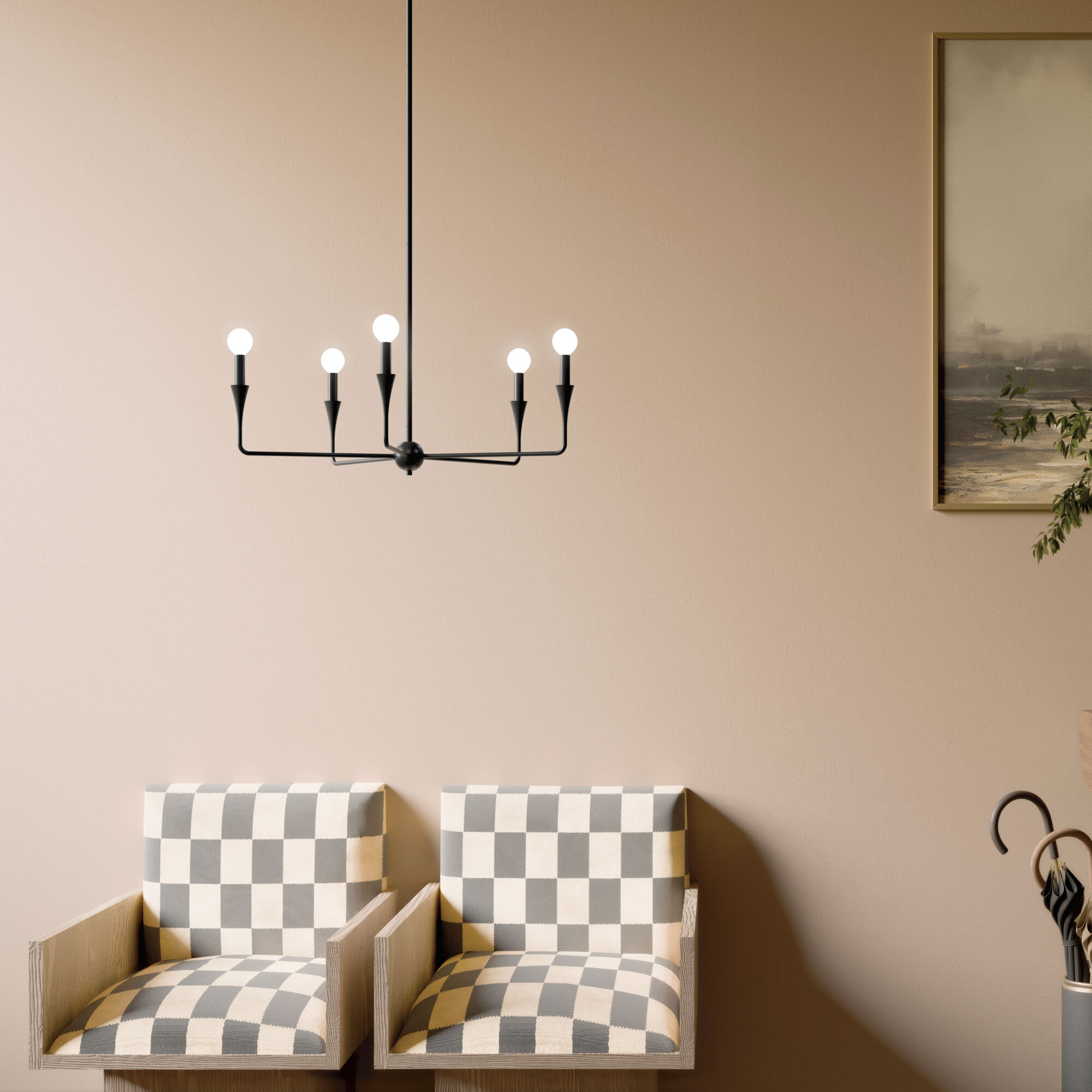 Alvaro 5 Light Black Chandelier Ceiling Light, 1 Tier Small