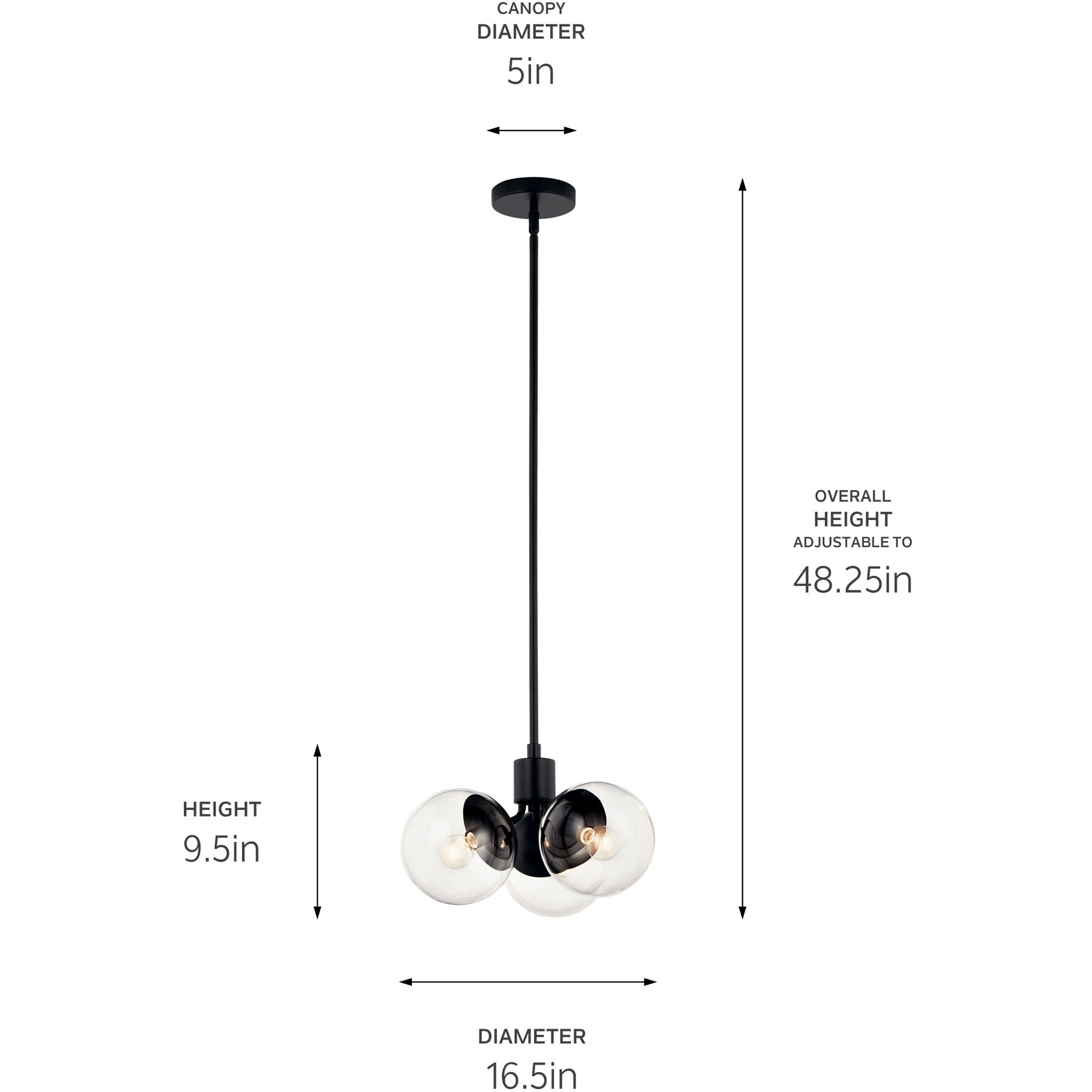 Silvarious 3 Light Black Chandelier/Semi Flush Ceiling Light