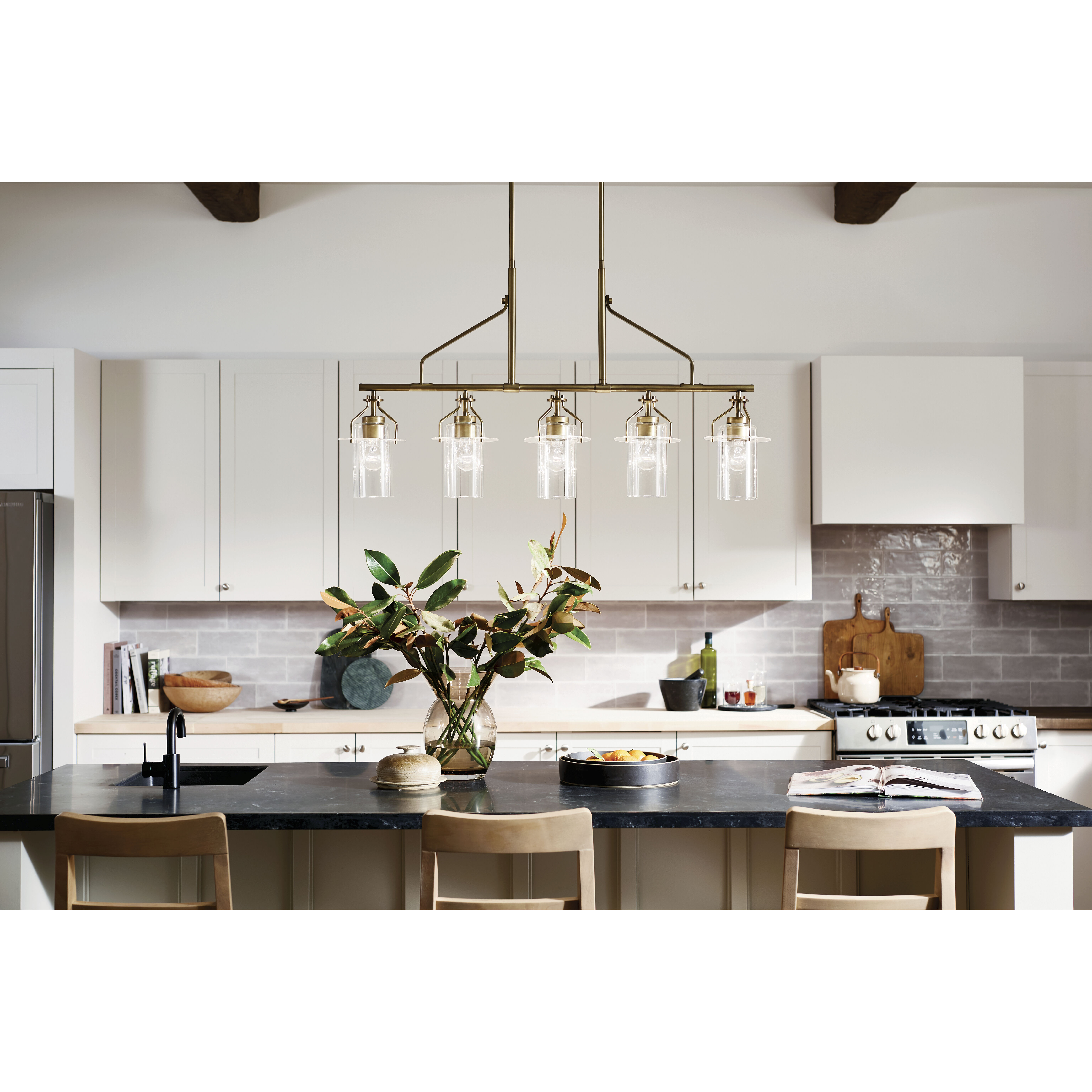 Everett 5 Light 6.5 inch Brushed Brass Chandelier Linear Ceiling Light in Natural Brass