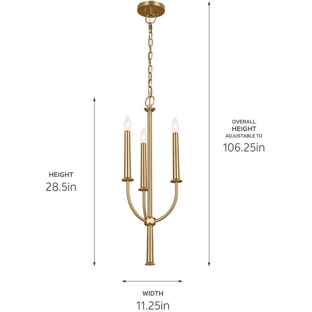 Florence 3 Light 11.25 inch Brushed Natural Brass Chandelier Ceiling Light