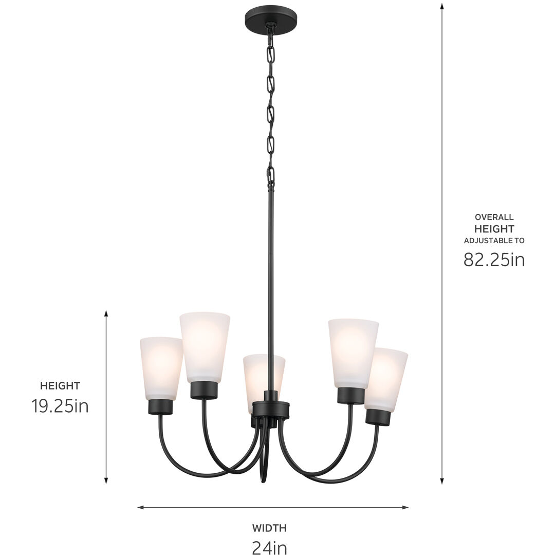 Erma 5 Light Black Chandelier Ceiling Light, Medium, 1 Tier