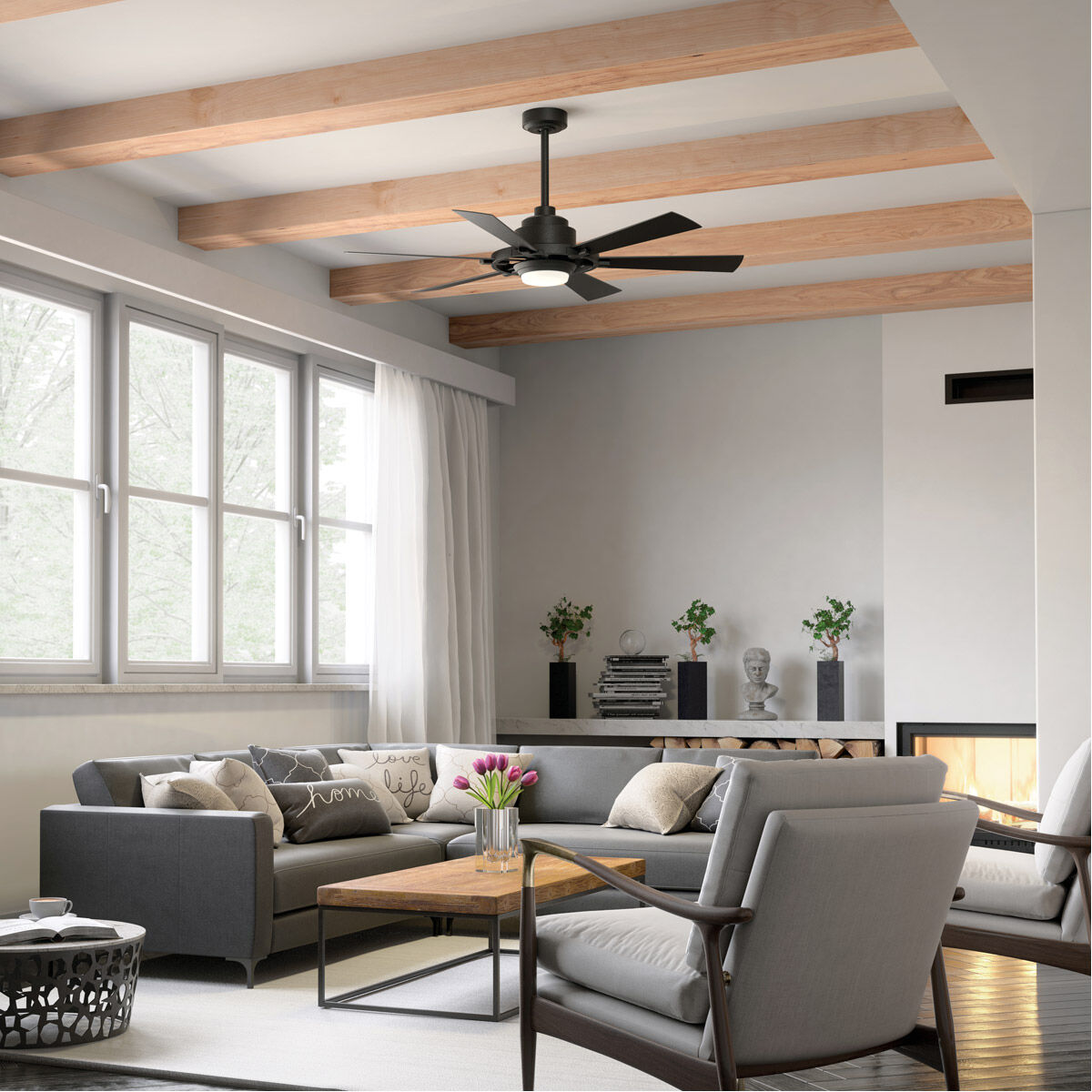 Gentry Lite 52 inch Distressed Black with Walnut Blades Ceiling Fan in Walnut/Satin Black