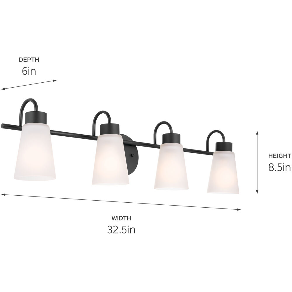 Erma 4 Light 32.5 inch Black Bath Vanity Light Wall Light, 4 Arm