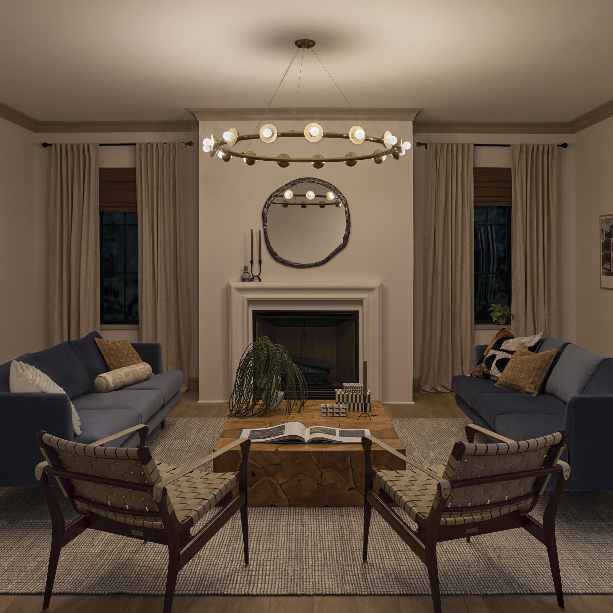 Delvin 6 Light 44.25 inch Champagne Bronze with Black Chandelier Linear Ceiling Light, Single