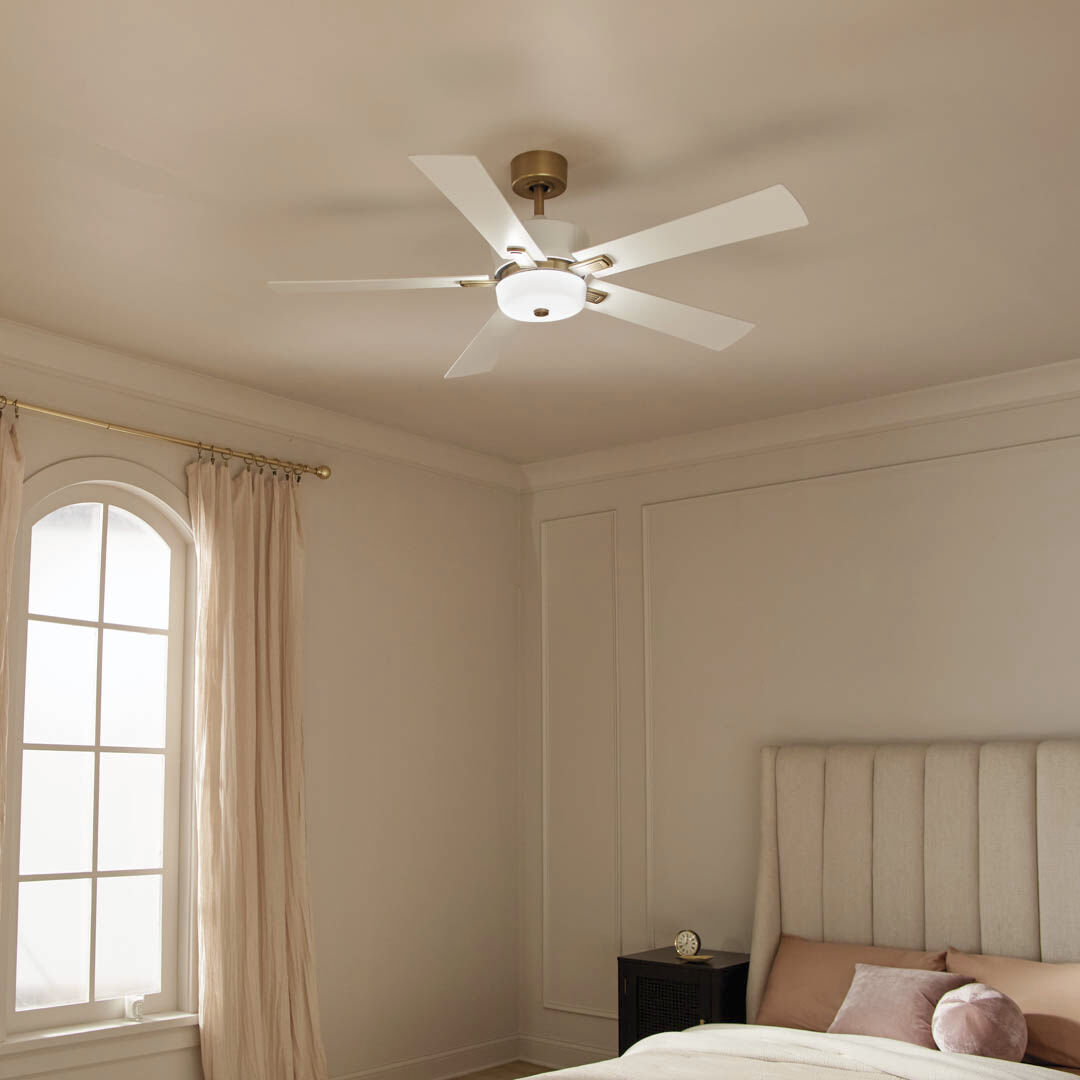 Icon 56 inch Brushed Natural Brass with White Blades Ceiling Fan