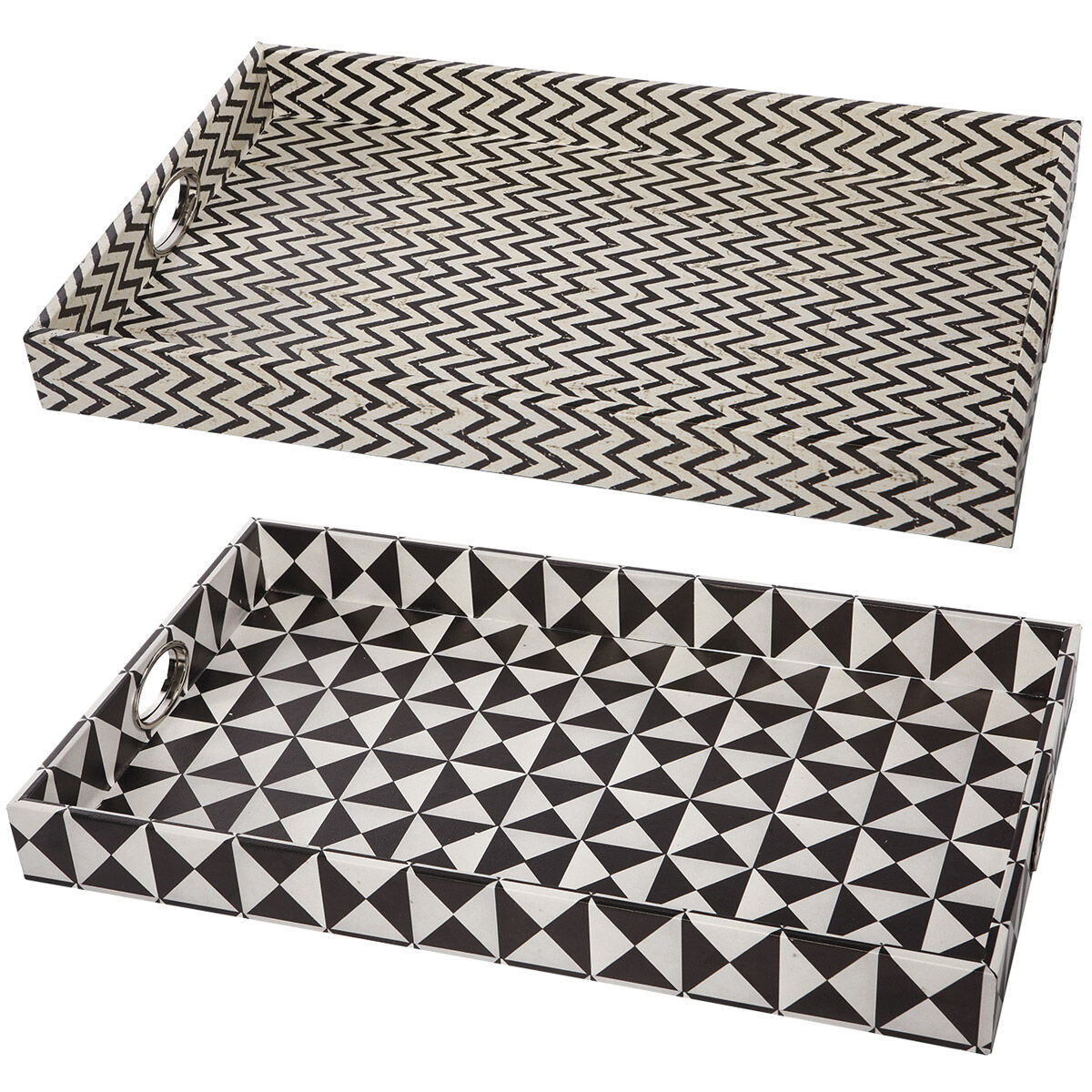 Hanley Black and White Tray, Set of 2