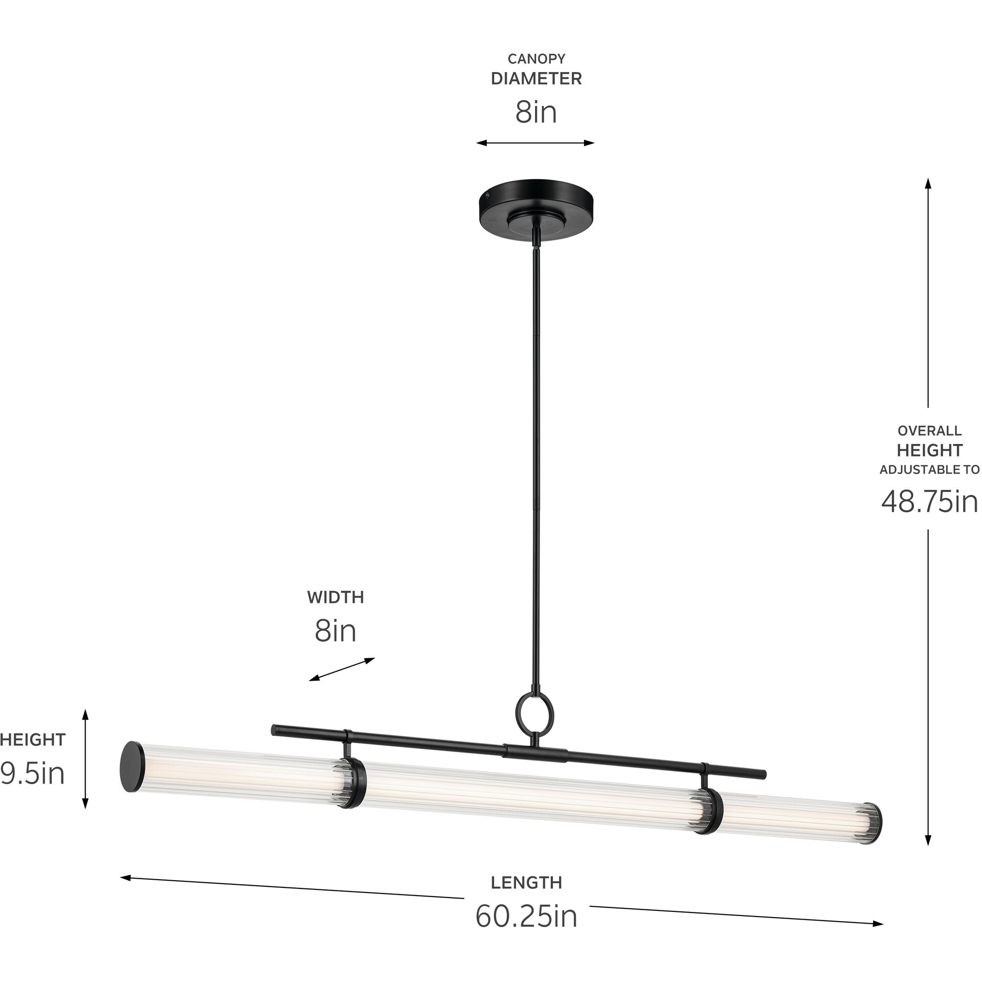 Riven LED 8 inch Black Chandelier Linear Ceiling Light