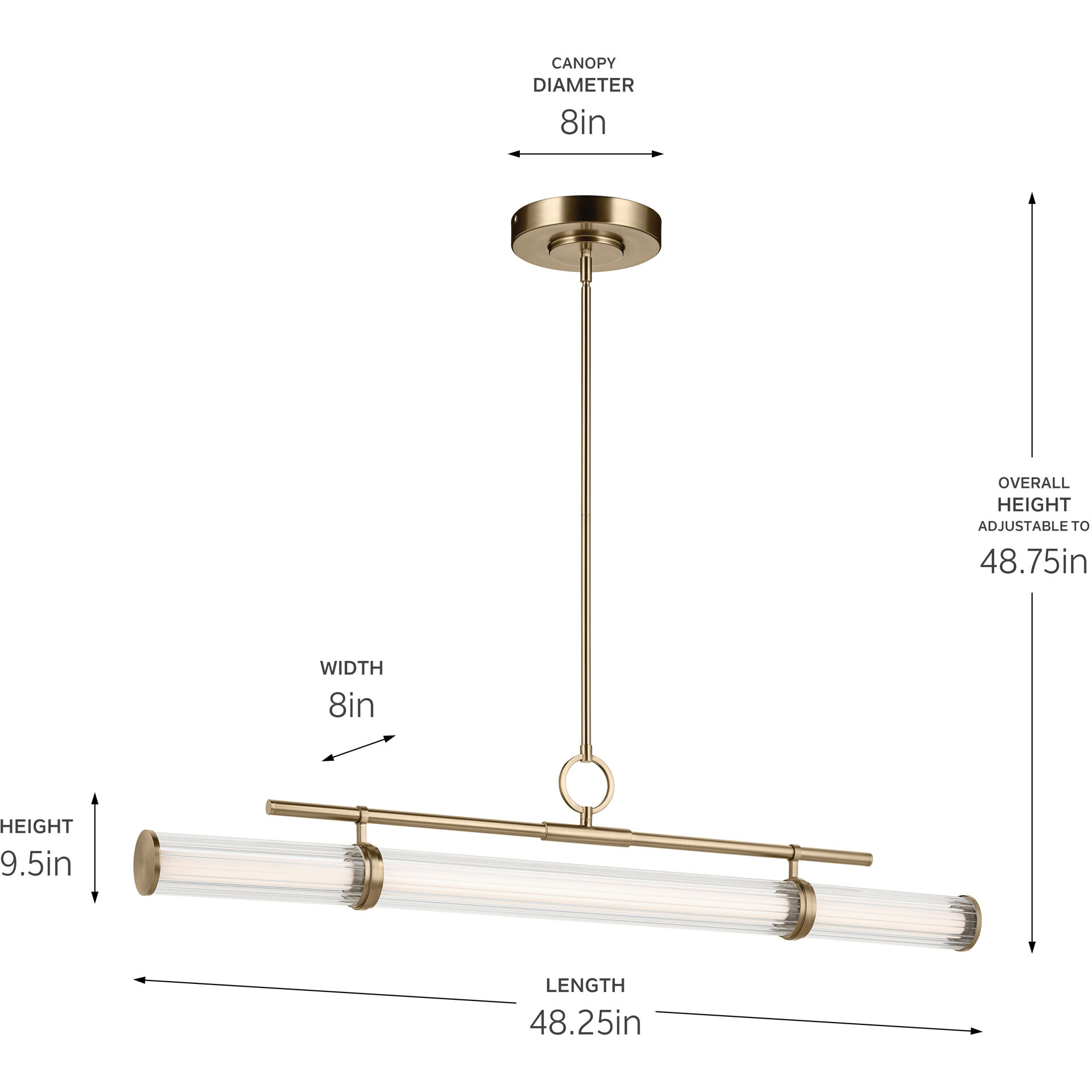 Riven LED 8 inch Champagne Bronze Chandelier Linear Ceiling Light