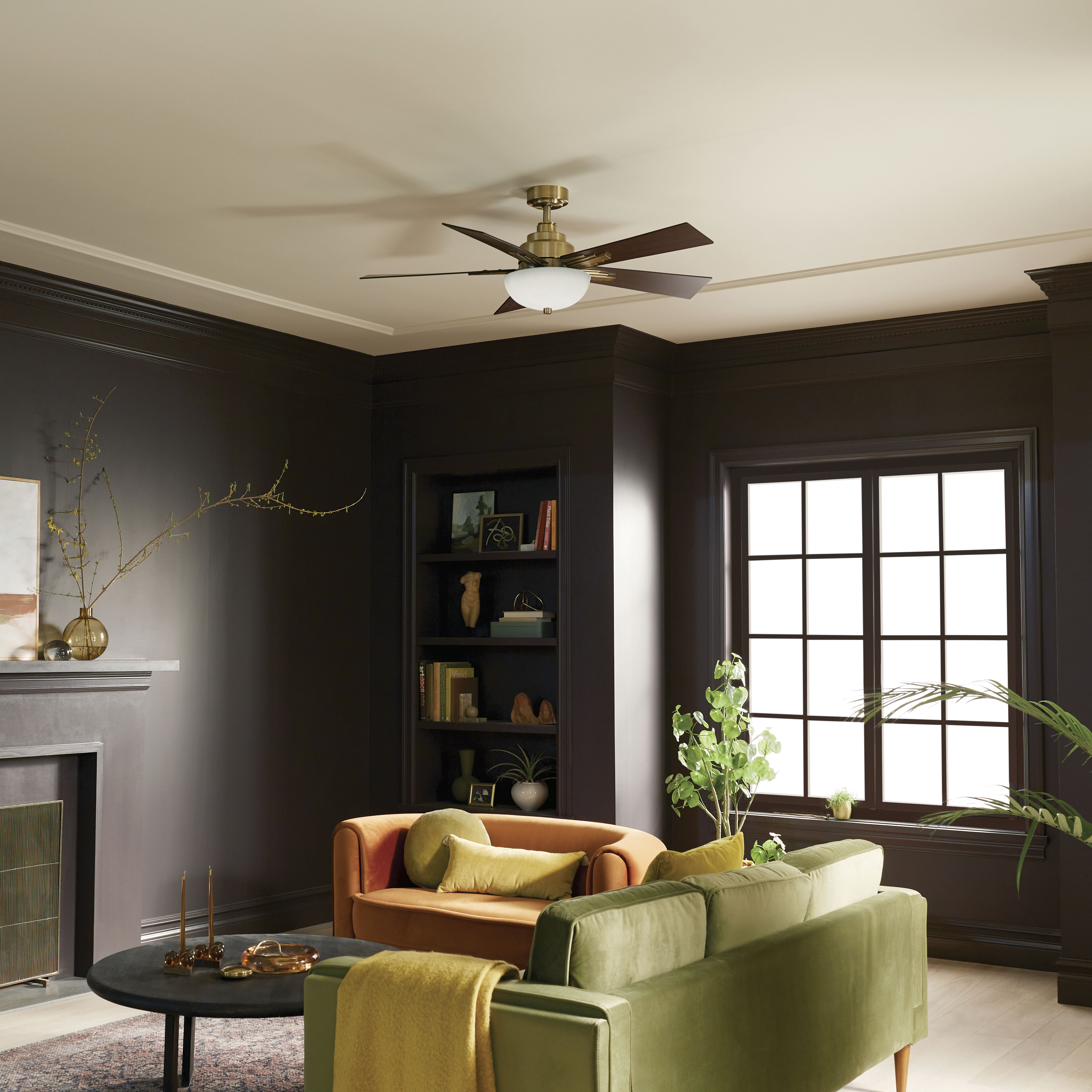 Vinea 52 inch Brushed Natural Brass with Black Blades Ceiling Fan