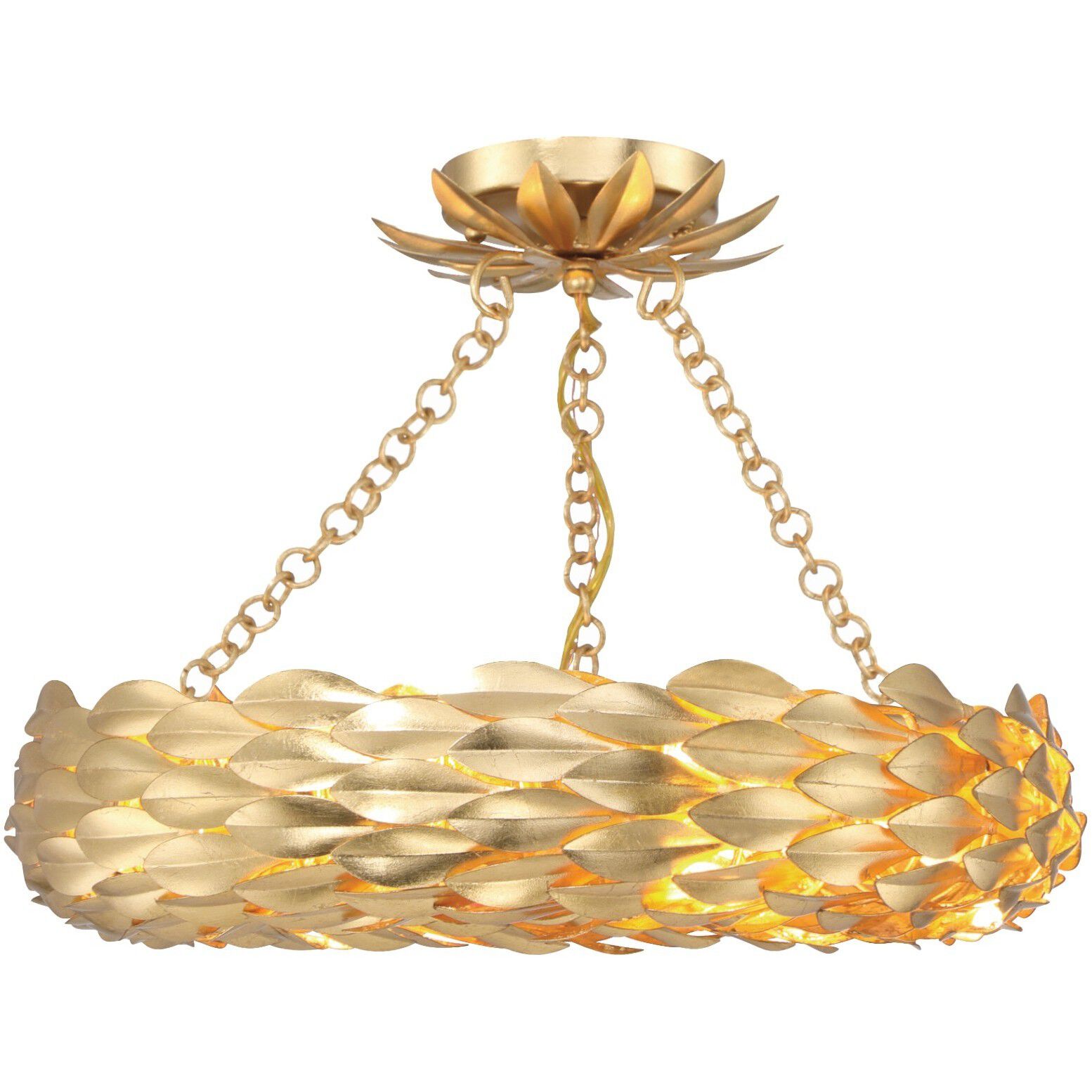 Broche 6 Light 18 inch Antique Gold Semi Flush Ceiling Light