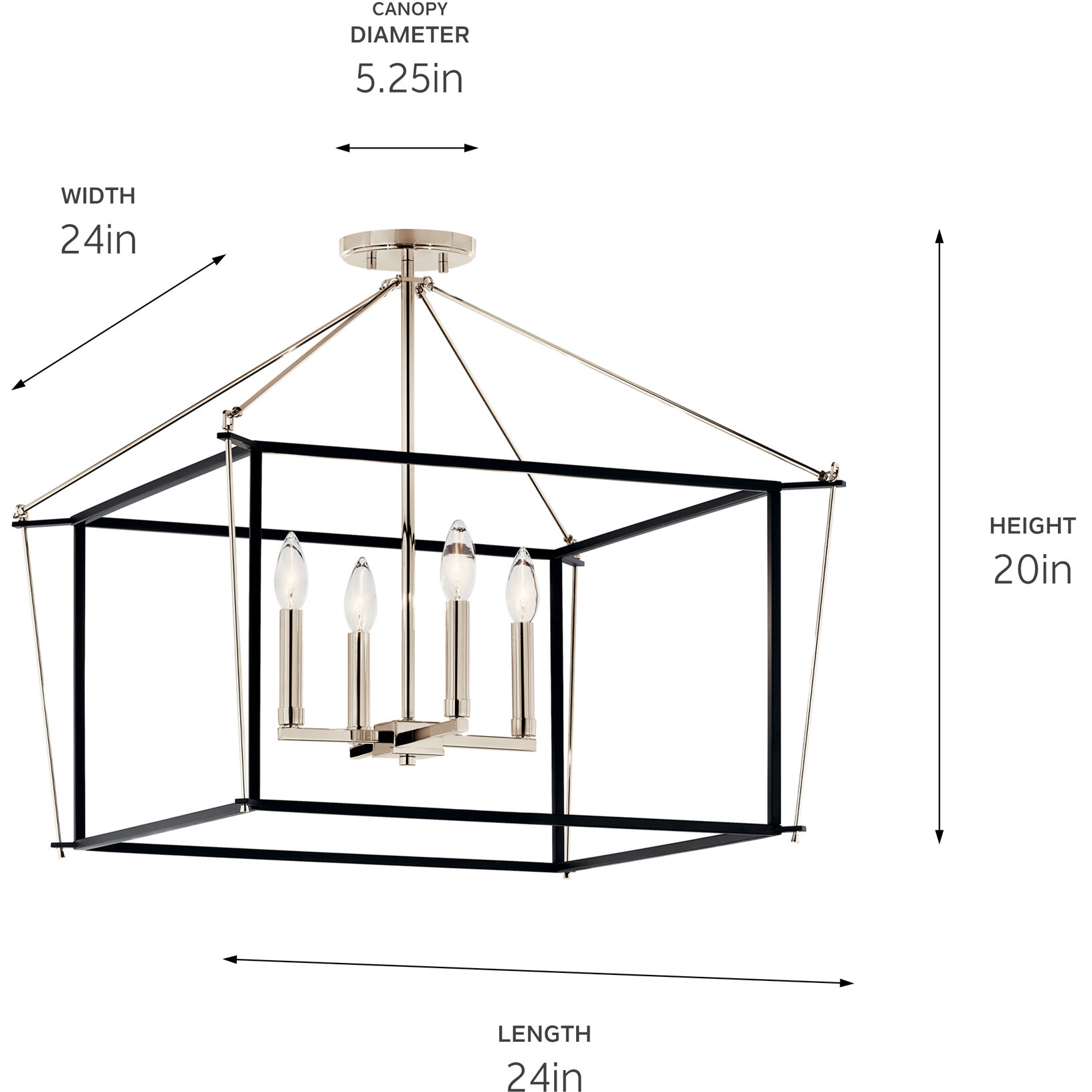 Eisley 4 Light 24 inch Polished Nickel Semi Flush Light Ceiling Light