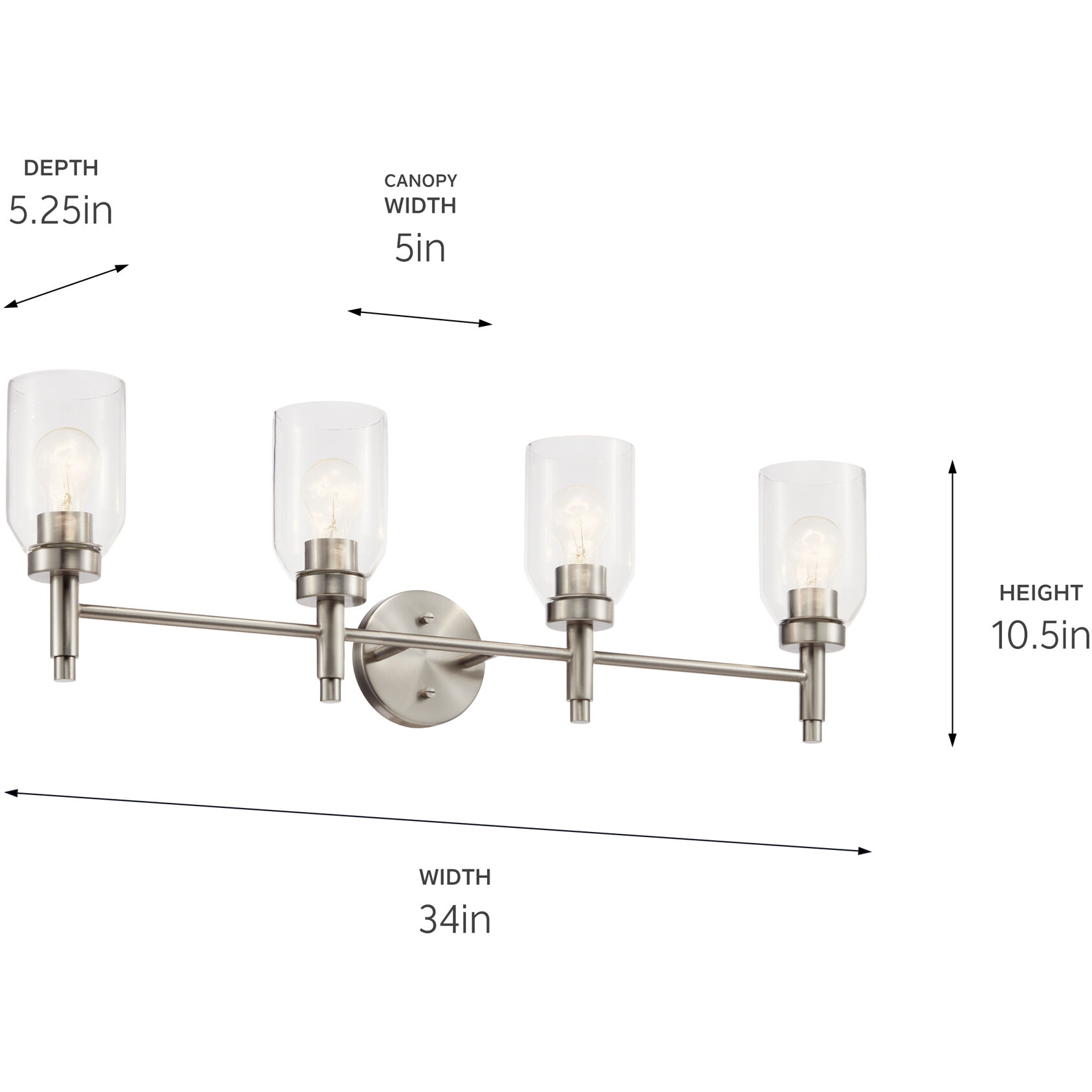 Madden 4 Light 34 inch Brushed Nickel Wall Mount Bath Wall Light, 4 Arm