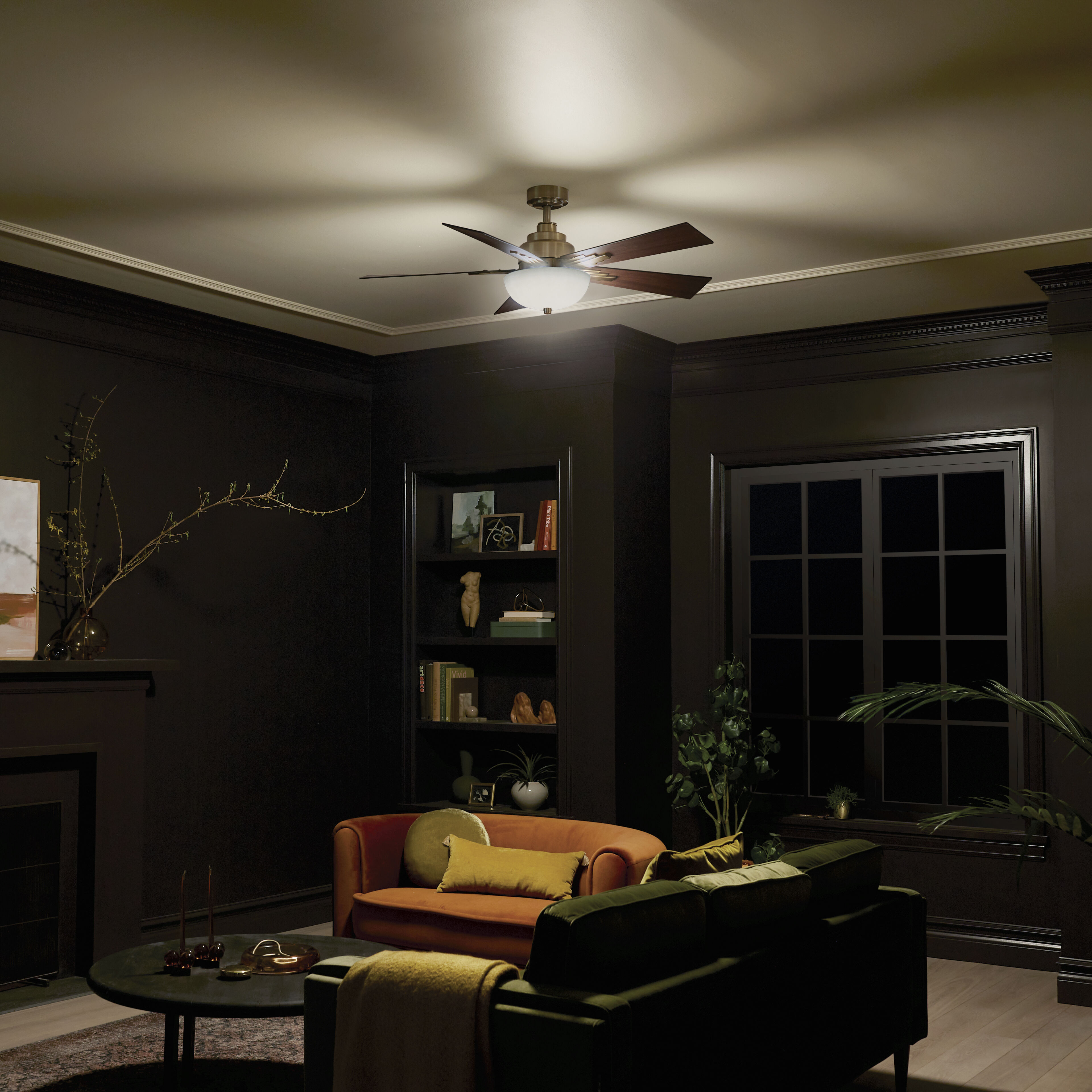 Vinea 52 inch Brushed Natural Brass with Black Blades Ceiling Fan