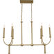 Florence 6 Light 10 inch Brushed Natural Brass Chandelier Linear Ceiling Light