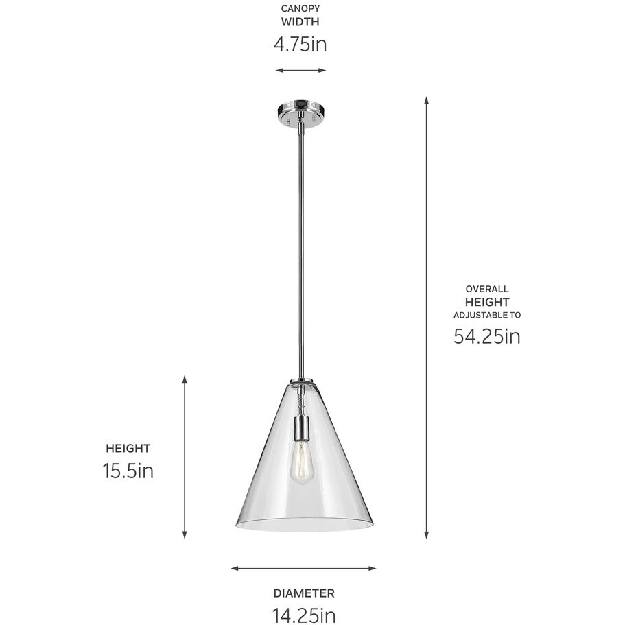 Everly 1 Light Chrome Pendant Ceiling Light in Clear