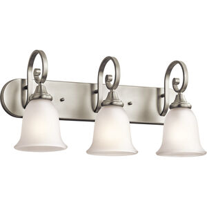Monroe 3 Light 24 inch Brushed Nickel Wall Mt Bath 3 Arm Wall Light in Satin Etched Glass, Incandescent